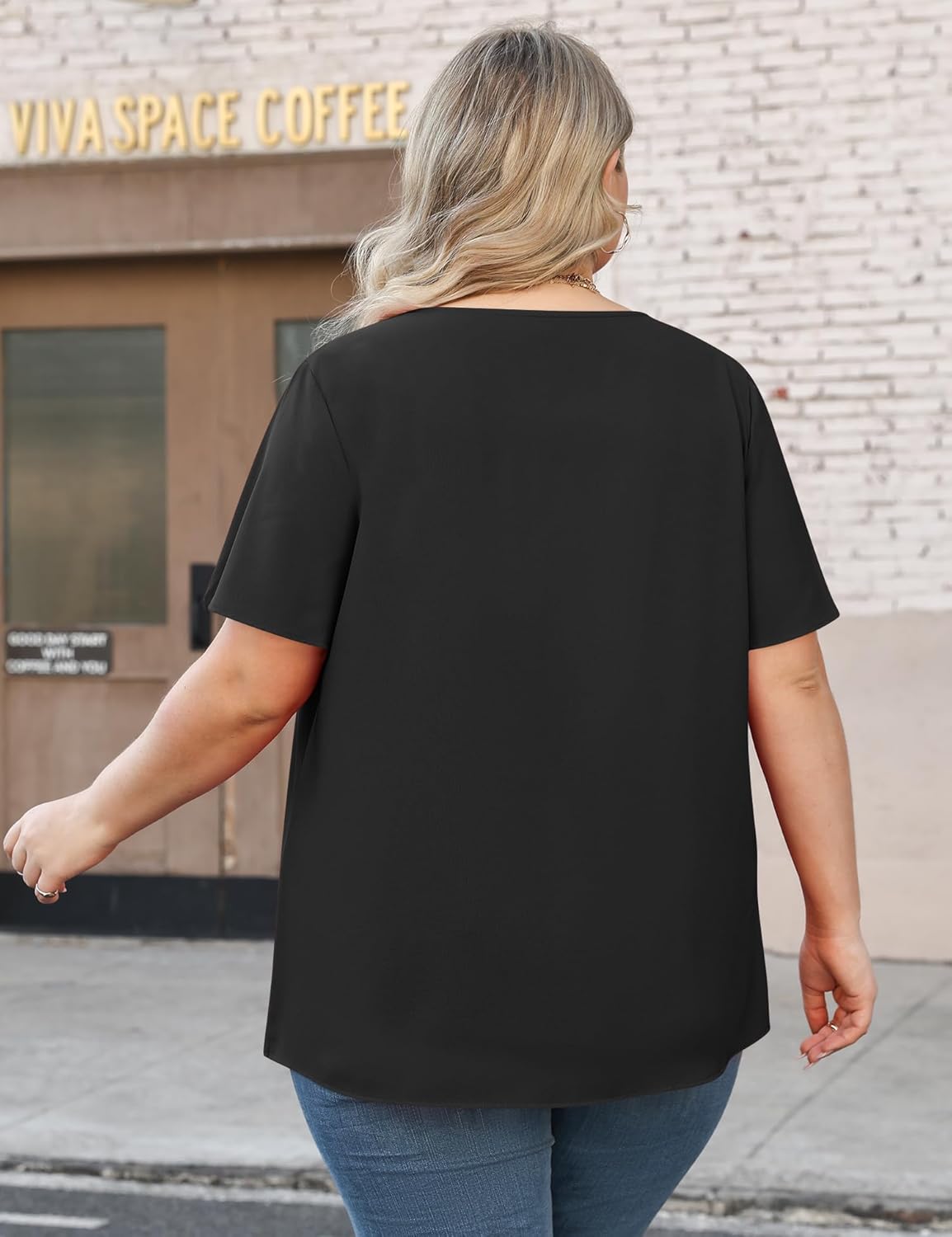 Micoson Womens Plus Size Tops Short Sleeve Dressy Chiffon Blouses Crewneck Shirts Loose Flowy Pleated Tunic - Image 6