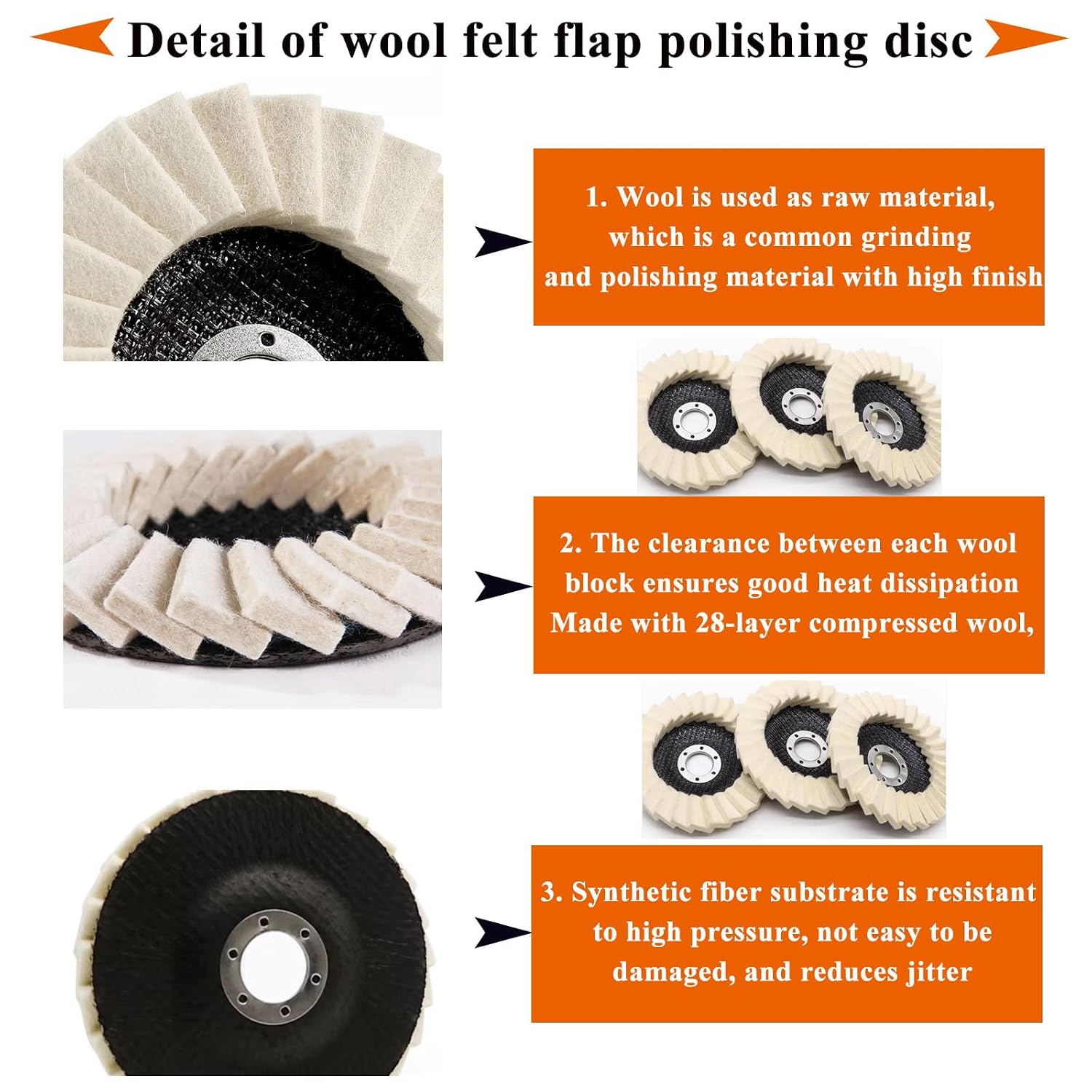 8 Pcs Wool Polishing Wheel Kit with Compound for Angle Grinder,Includes 5Pcs Buffing Wheels (4-1/2" x 7/8") & 3Pcs Polishing Compound,Buffing Wheel for Wood, Metal & Automotive
