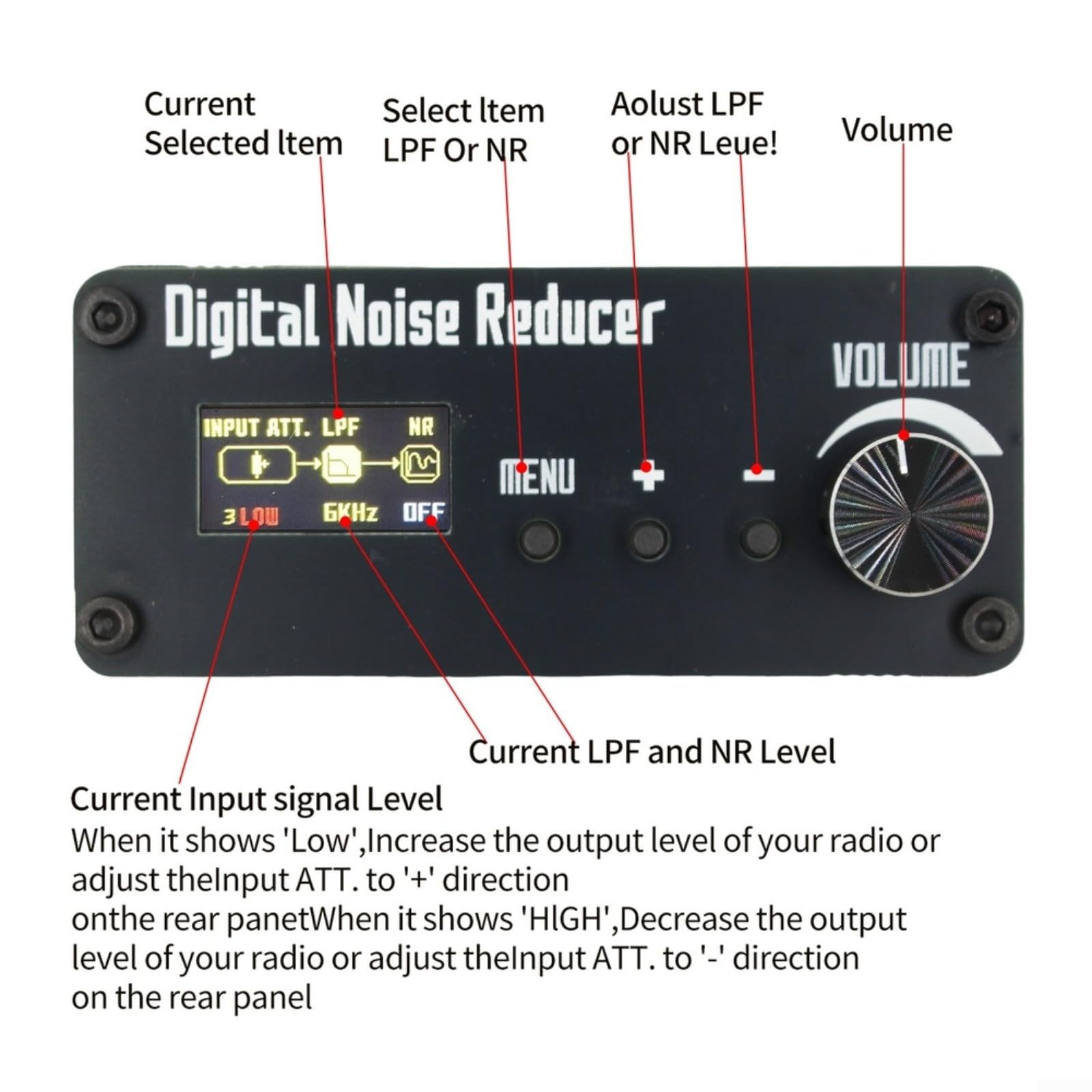 Processore di segnale audio Digital Noise Suppressor LPF Filtro da 3,5 mm Jack USB-C per radio QSO Alluminio