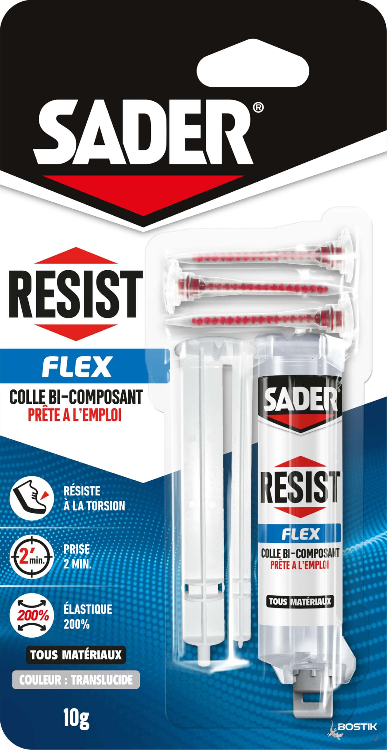 Colle de réparation Sader Resist Flex bi-composants tout support intérieur extérieur translucide