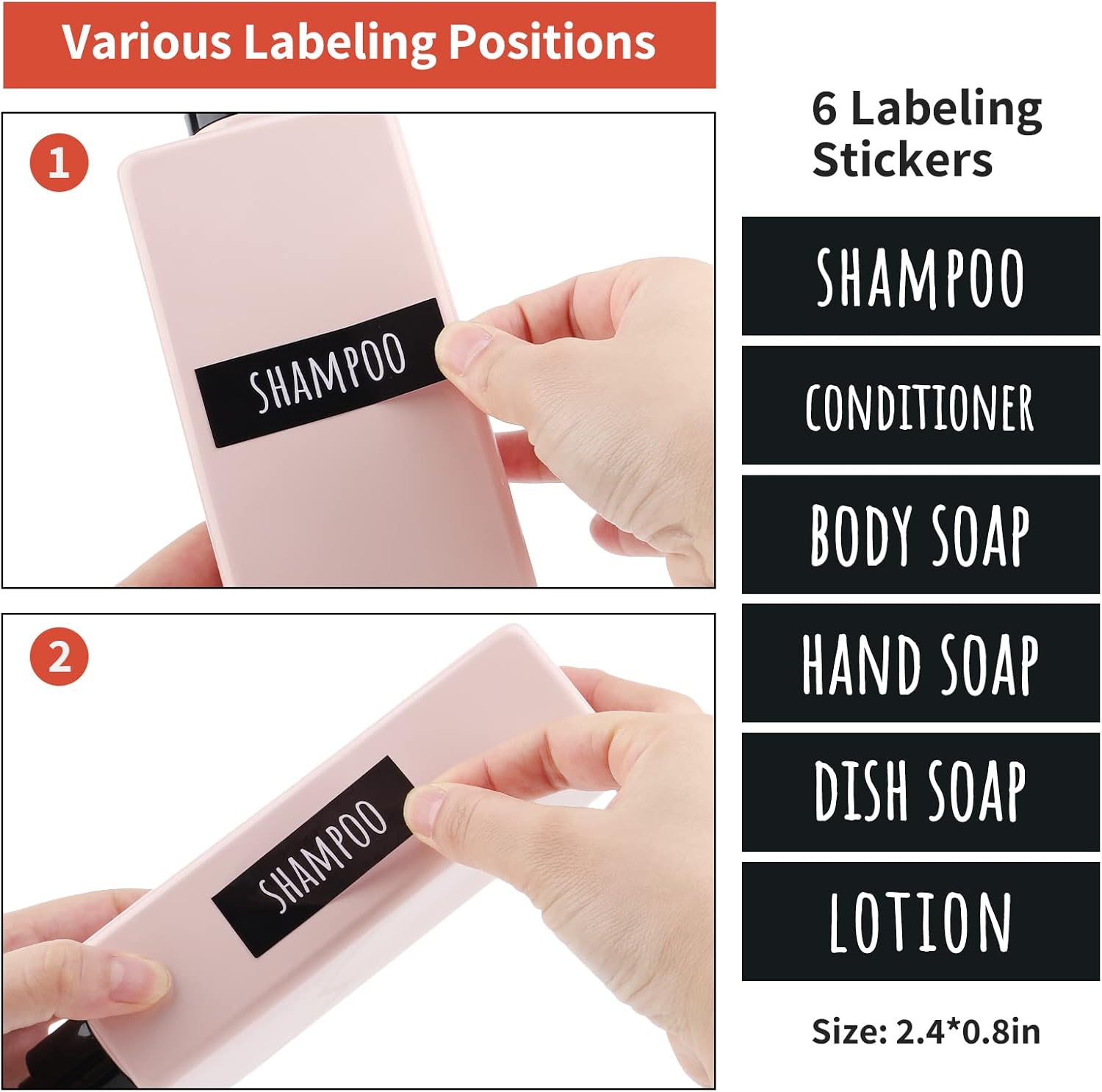 Segbeauty Soap Dispenser Bottle, 3pcs 13.5oz Refillable Pump Shower Bottle with Labels, 400ml Empty Plastic Press Lotion Dispenser Containers for Bathroom Hotel Shampoo Conditioner Body Soap Pink - Image 2