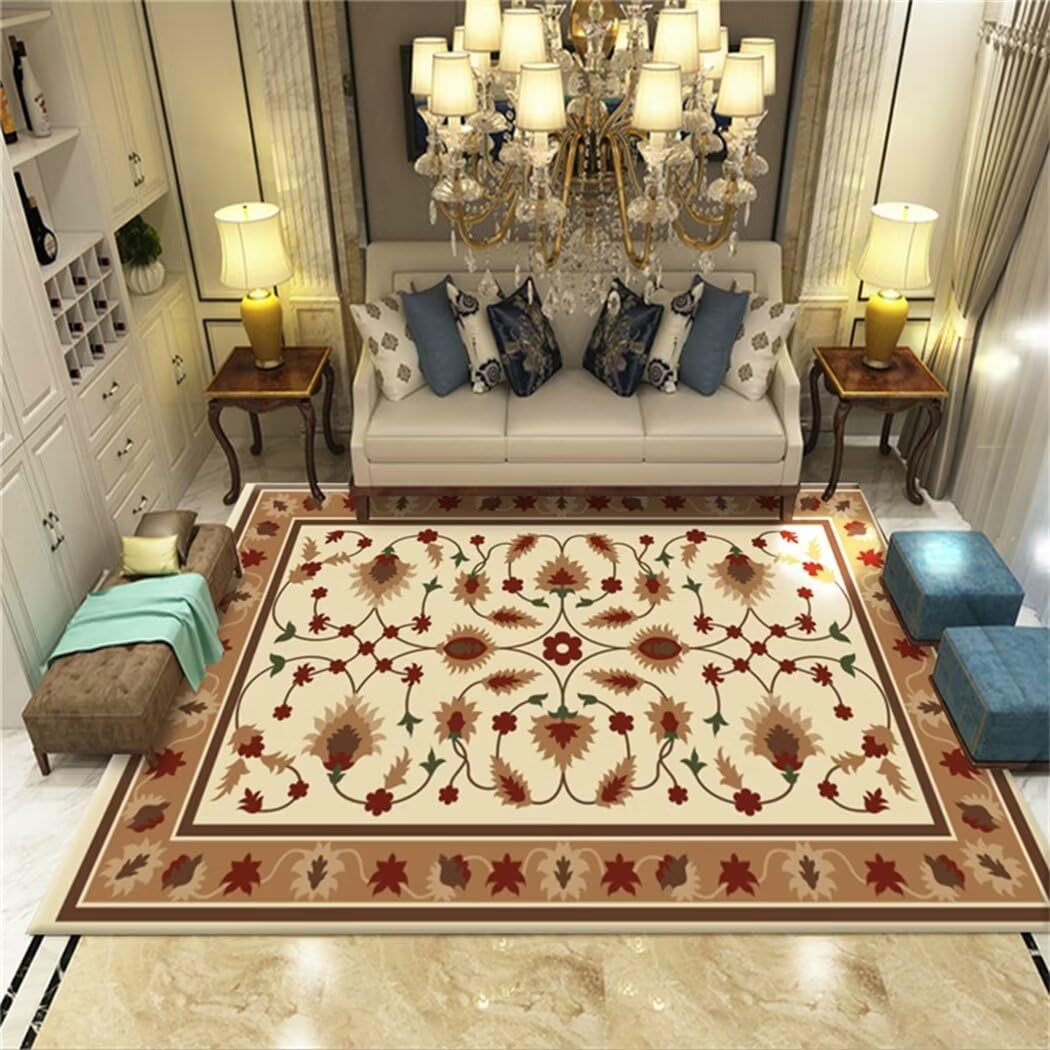Tapis de jeu enfant marron et fleuri pour réchauffer le sol du salon