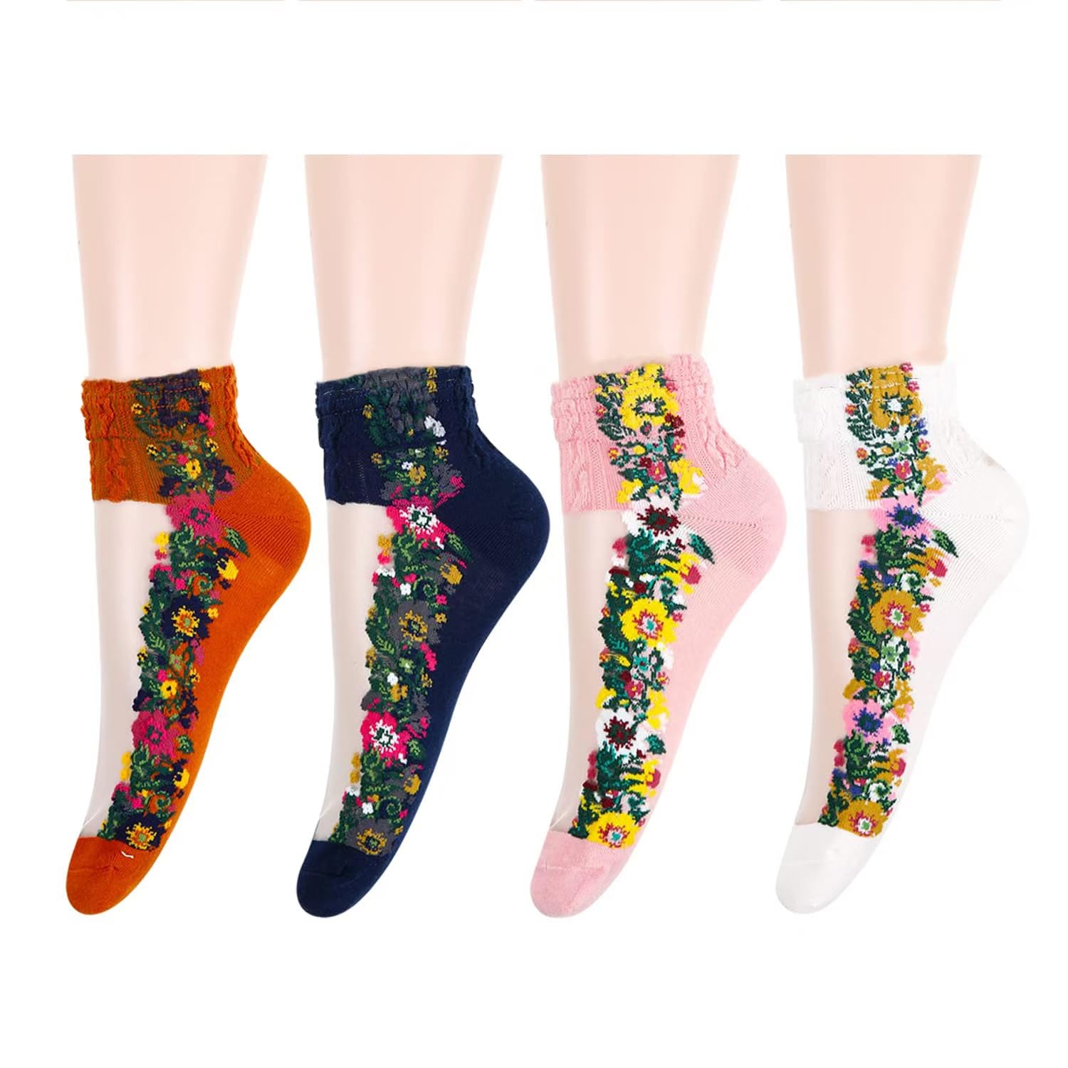 Benefeet Sox Womens Girls Sheer Socks Lace Mesh Ankle Socks Transparent See Through Short Sock Ultra Thin Nylon Summer Sock