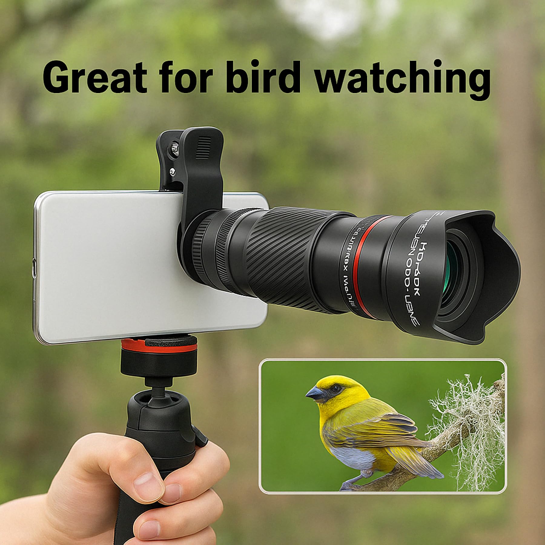 Kit de teleobjetivo con zoom 40X para smartphones, lente de cámara HD con trípode, compatible con iPhone Samsung