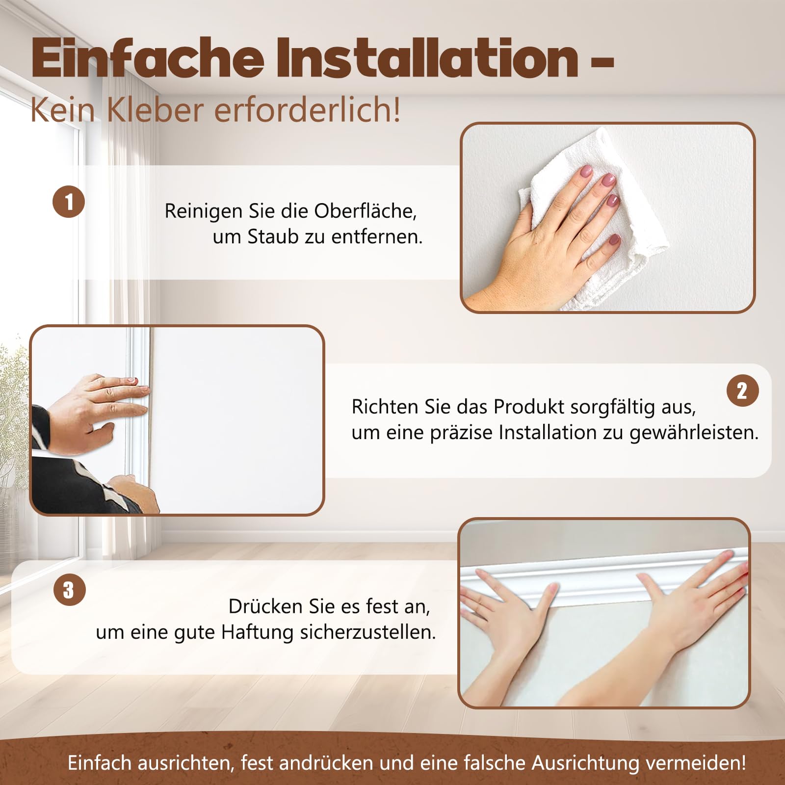 Wandpaneel-Set – 6 Stück Zierleisten-Set für Akzentwand & Wandverkleidung – Lackierbar & Feuchtigkeitsresistent – Für Wohnzimmer, Schlafzimmer & Innenräume – DIY Installation