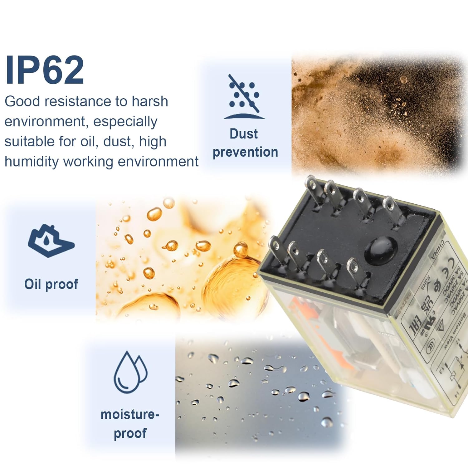 Power Relay RKE2CO524LS IP62 Protection, AC 24V Coil, 8 Pin 7A, DPDT 2NO 2NC, with Socket Base, UL Certification (AC 24V, 1)