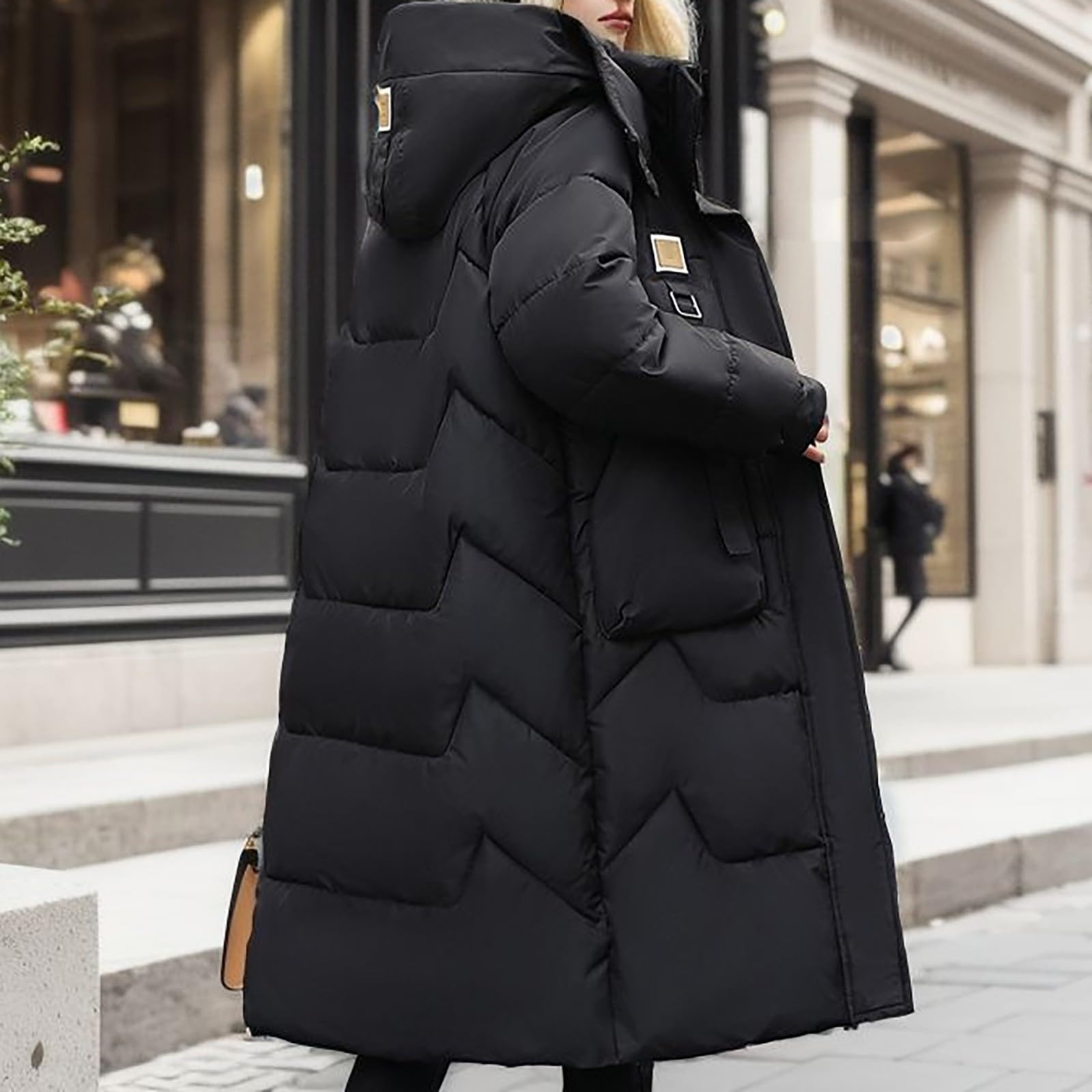Chaqueta acolchada de plumón para mujer, abrigo acolchado de longitud media, abrigos largos acolchados para mujer con capucha desmontable, abrigo sólido para mujer, abrigo impermeable de manga larga,