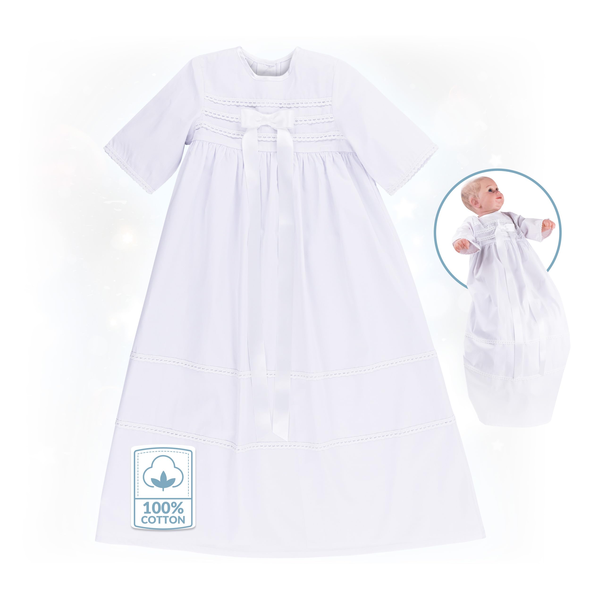Baby Taufkleid aus Baumwolle Simon mit Schleife Weiß
