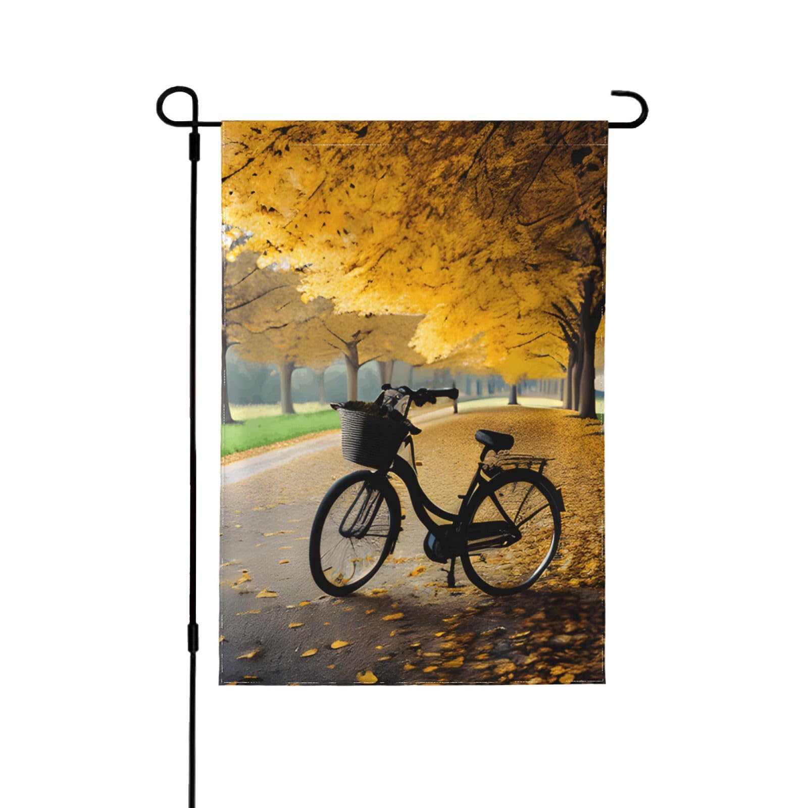 Drapeaux décoratifs pour l'extérieur arbre d'automne et vélo en tissu premium double face