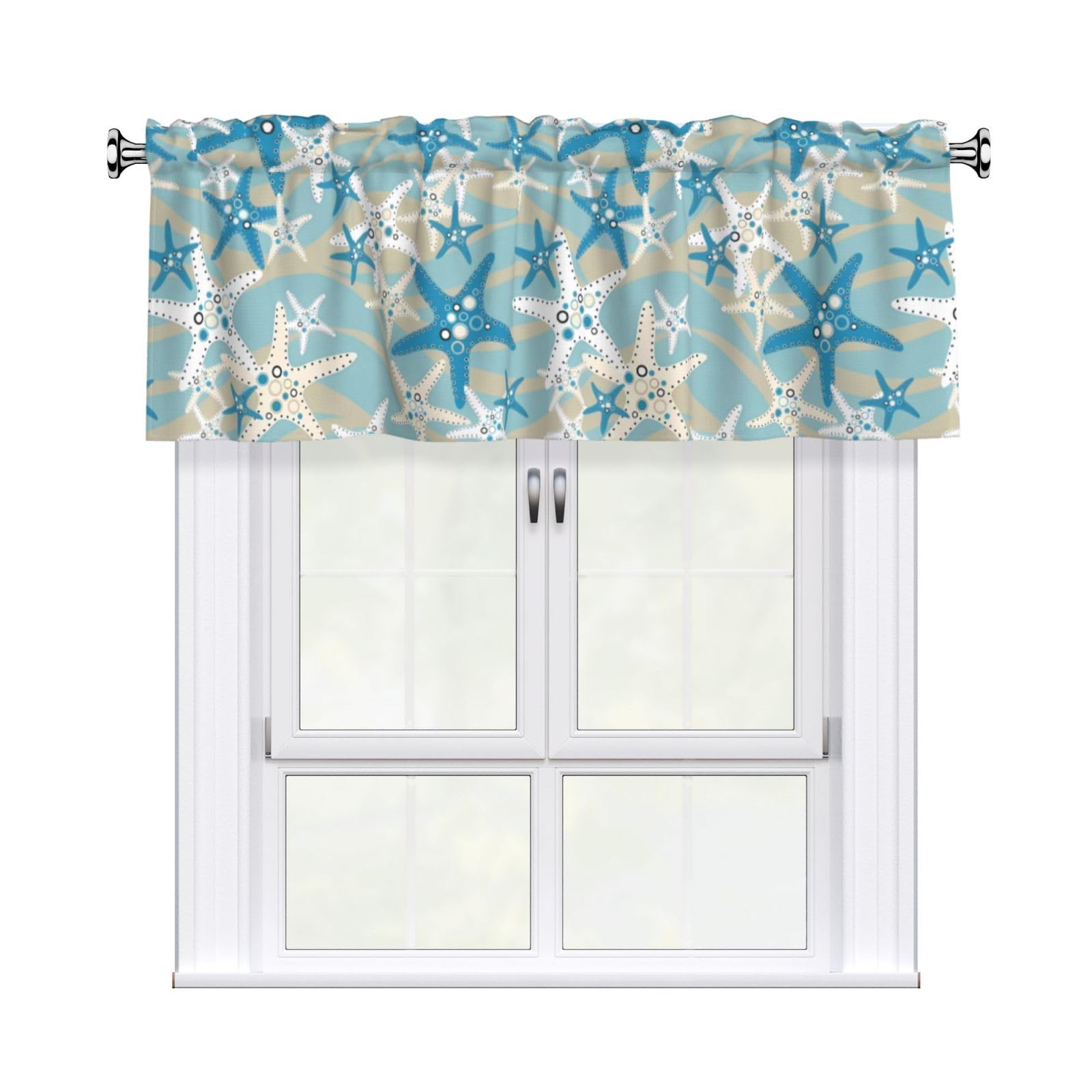 HJFCZH WHJSSF Beautiful starfish Prints 54x18in Curtain Valance - Peach Skin Polyester Kitchen Cover with Light Filtering Floral & 3" Rod Pocket