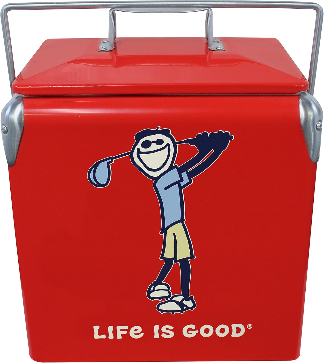 Leigh Country Life is Good Metal Red Cooler, Jake Golfing Graphic, Portable with Carry Handle