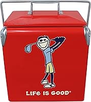 Vista 1 de Leigh Country Life is Good - Hielera metálica roja, diseño gráfico Jake Golfing, portátil con asa de transporte