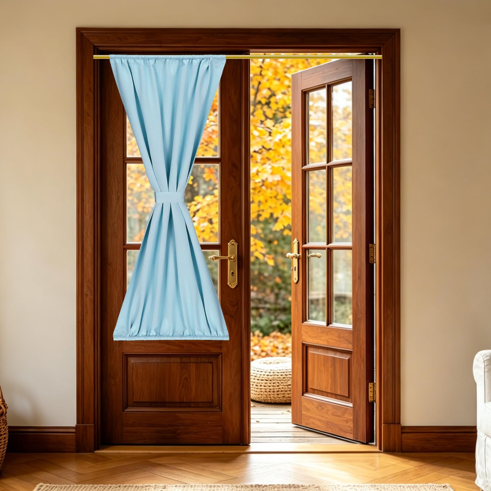 sourcing map 1 PC French Door Curtain, 76.5 x 163cm Blackout Thermal Insulated Energy Saving Drape Polyester Rod Pocket Curtains & Drapes for Kitchen Front Door Window Treatments, Indigo — image 1