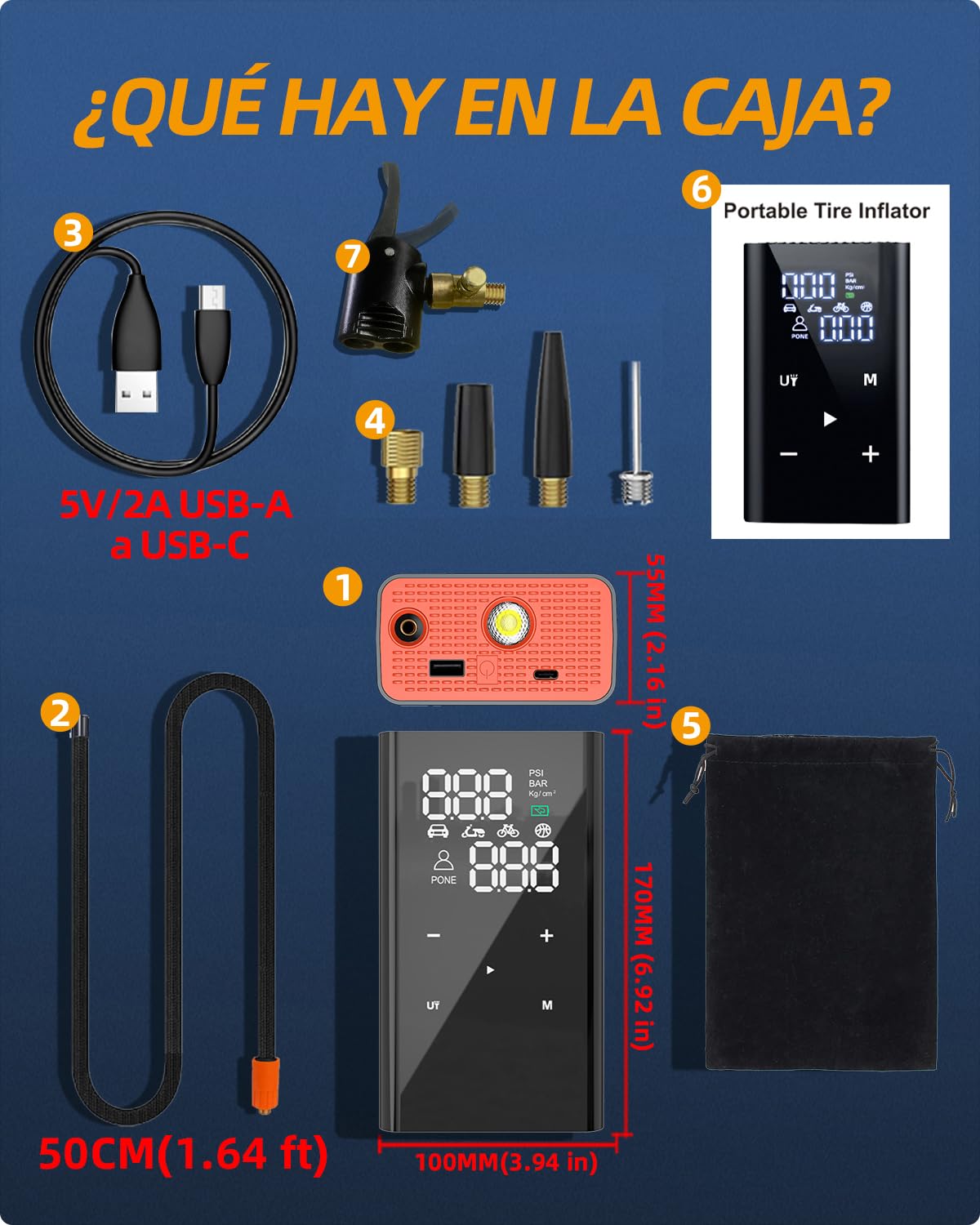 12000mAh Inflador Ruedas Coche- Velocidad 4X, 150PSI Mini Compresor Aire Portatil Bateria, Inflador Electrico Bicicleta para Válvula Schrader/Presta/Dunlop, 10Bar Hinchador Ruedas Moto/Bici/SUV