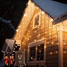 Aigostar 2 x Christmas Curtain Lights for Outdoor Solar, 3 m x 5 m x 0.6 m, 100 LED 8 Modes, Christmas Light Curtains, IP65, Battery Level Display, for Weddings, Parties, Warm White