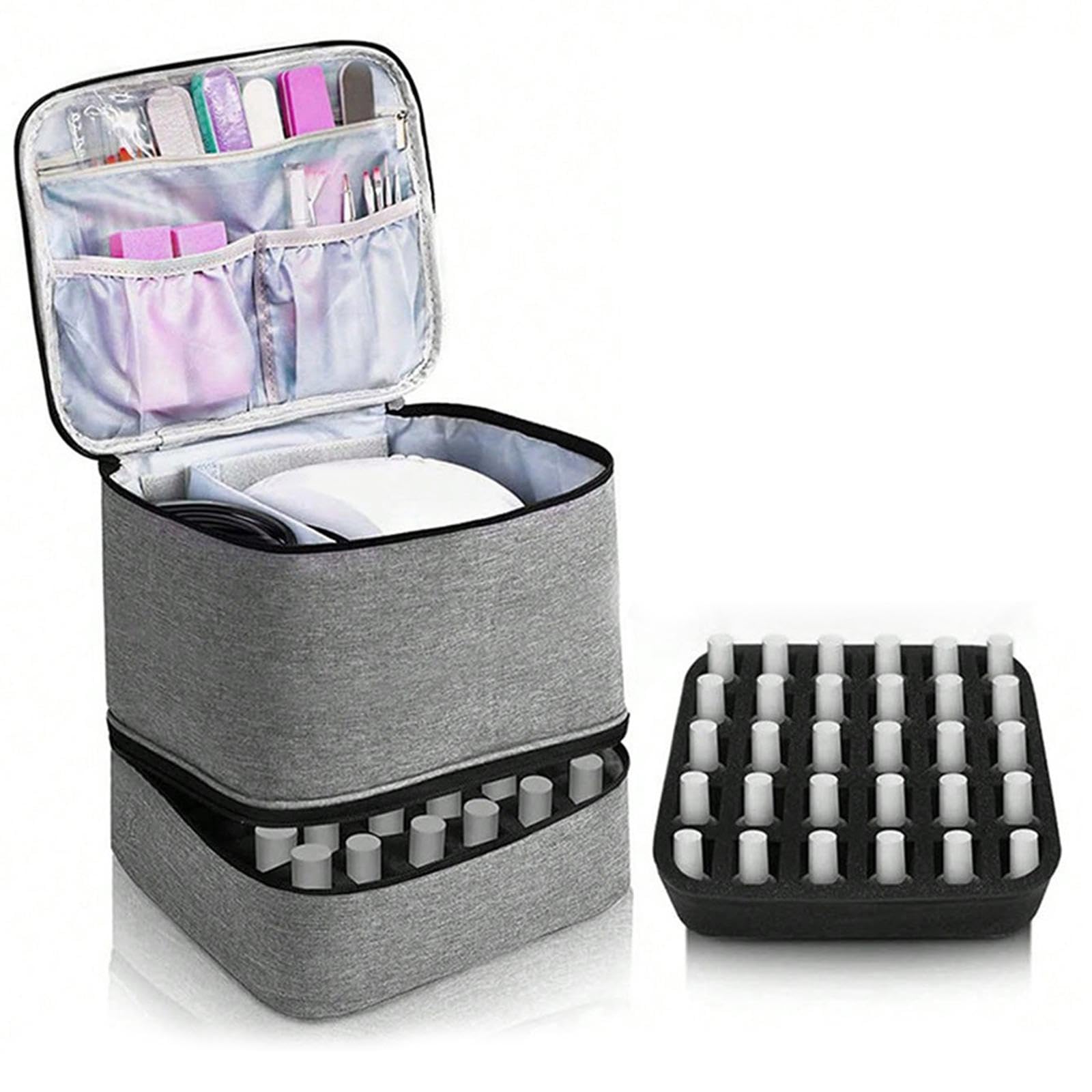Nagellack Organizer Tragetasche für Komplettes Verstellbare Einteilung Handlicher Griff Platzsparendes Design für Reisende, grau