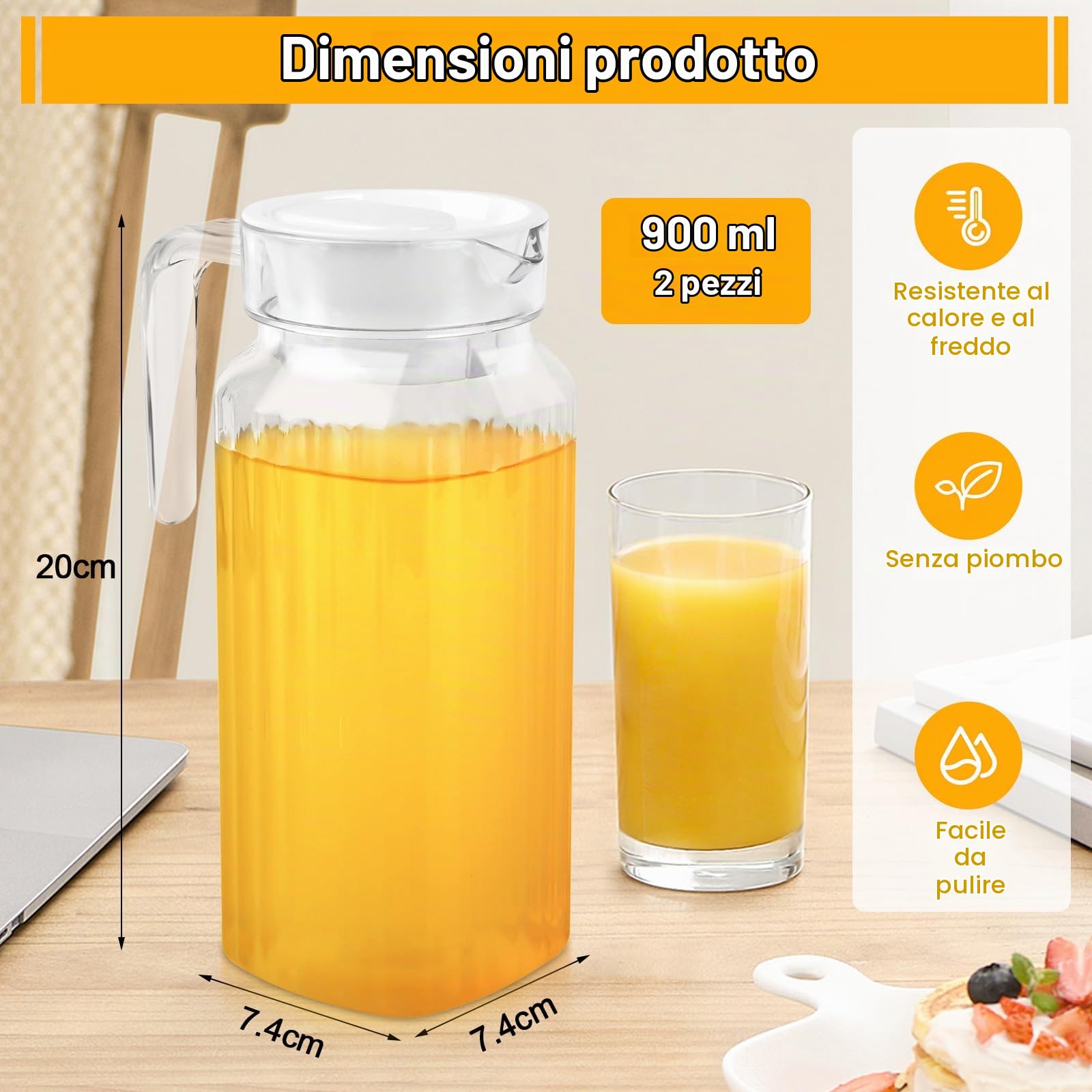 2 Brocca Acqua 900 ML, Caraffa Plastica con Coperchio E Manico, Brocche D'acqua Senza Bpa, Brocche In Plastica per Bevande Fai da Te, Succhi di Frutta, Tè, Latte, Caraffa, Caraffa, Latte