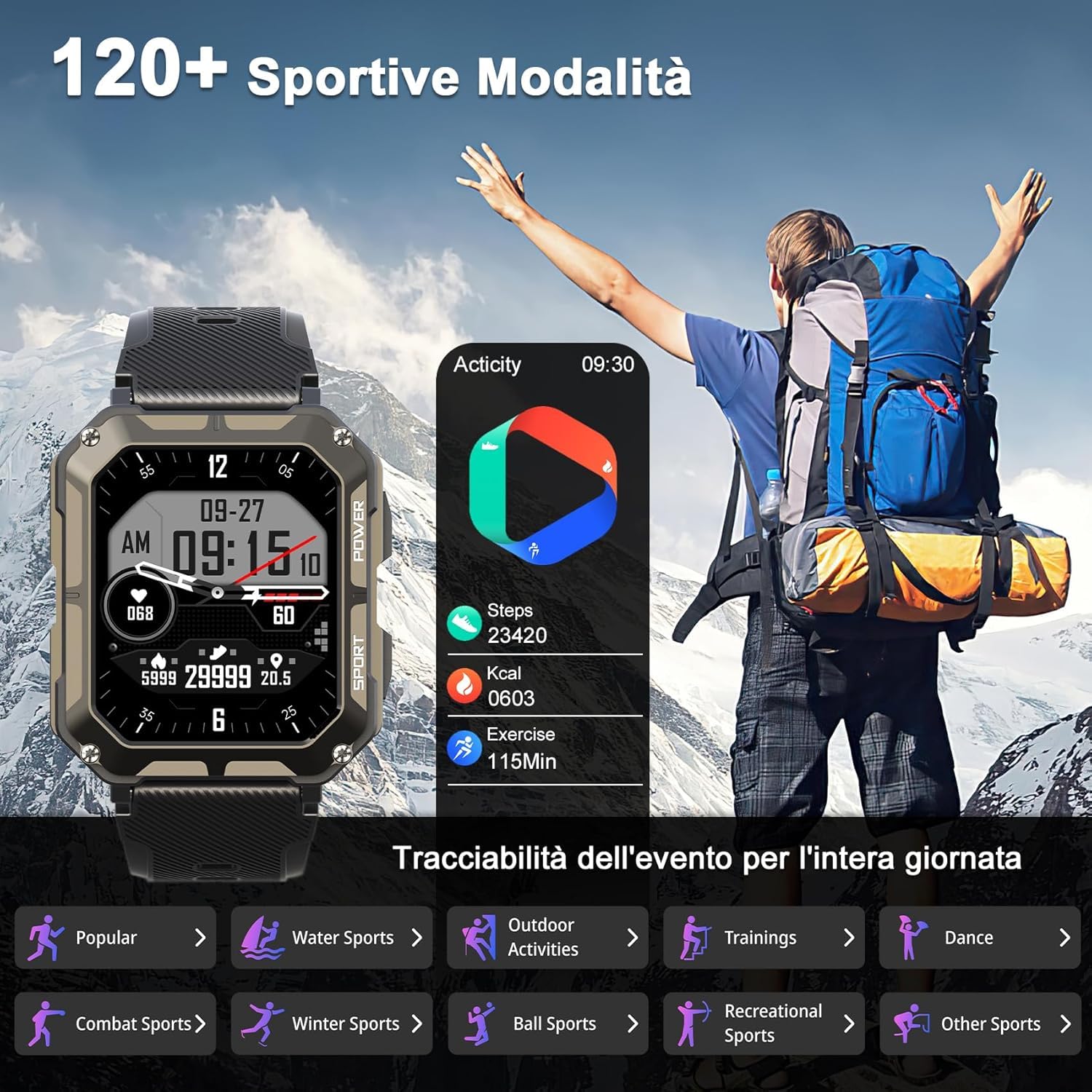 Blackview Smartwatch,Chiamate e Assistente Vocale,1.83" Orologio Smartwatch Uomo,123 Modalità Sport Fitness Contapassi Cardiofrequenzimetro Pressione Sanguigna SpO2, Monitoraggio del Sonno