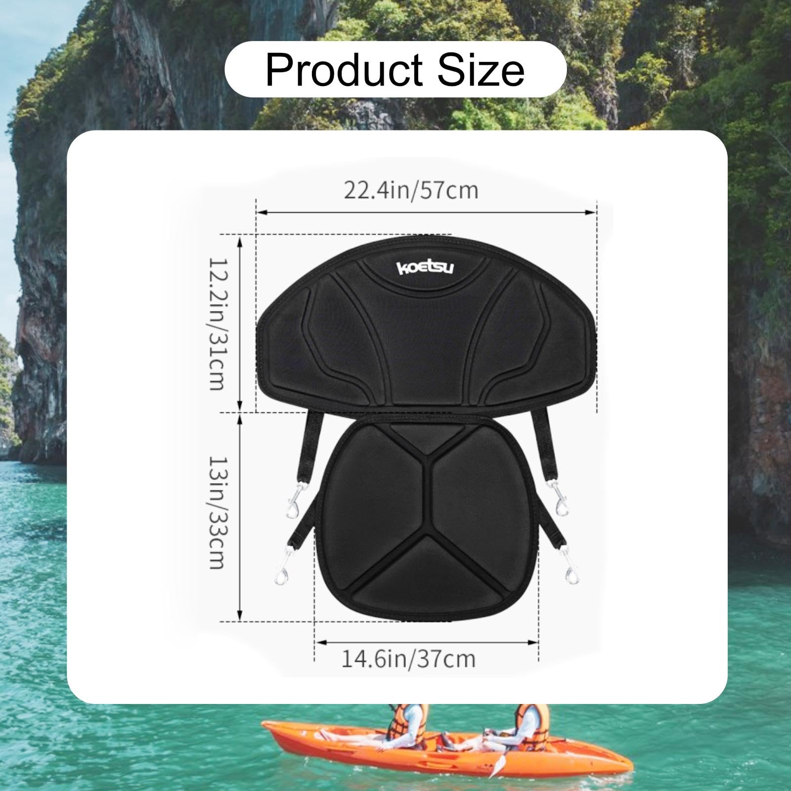 Milageto Cojín para Asiento Kayak con Soporte para la Espalda, cómodo y con Correas Ajustables, Acolchado EVA para Canoa, Acolchado, Botes Pesca.
