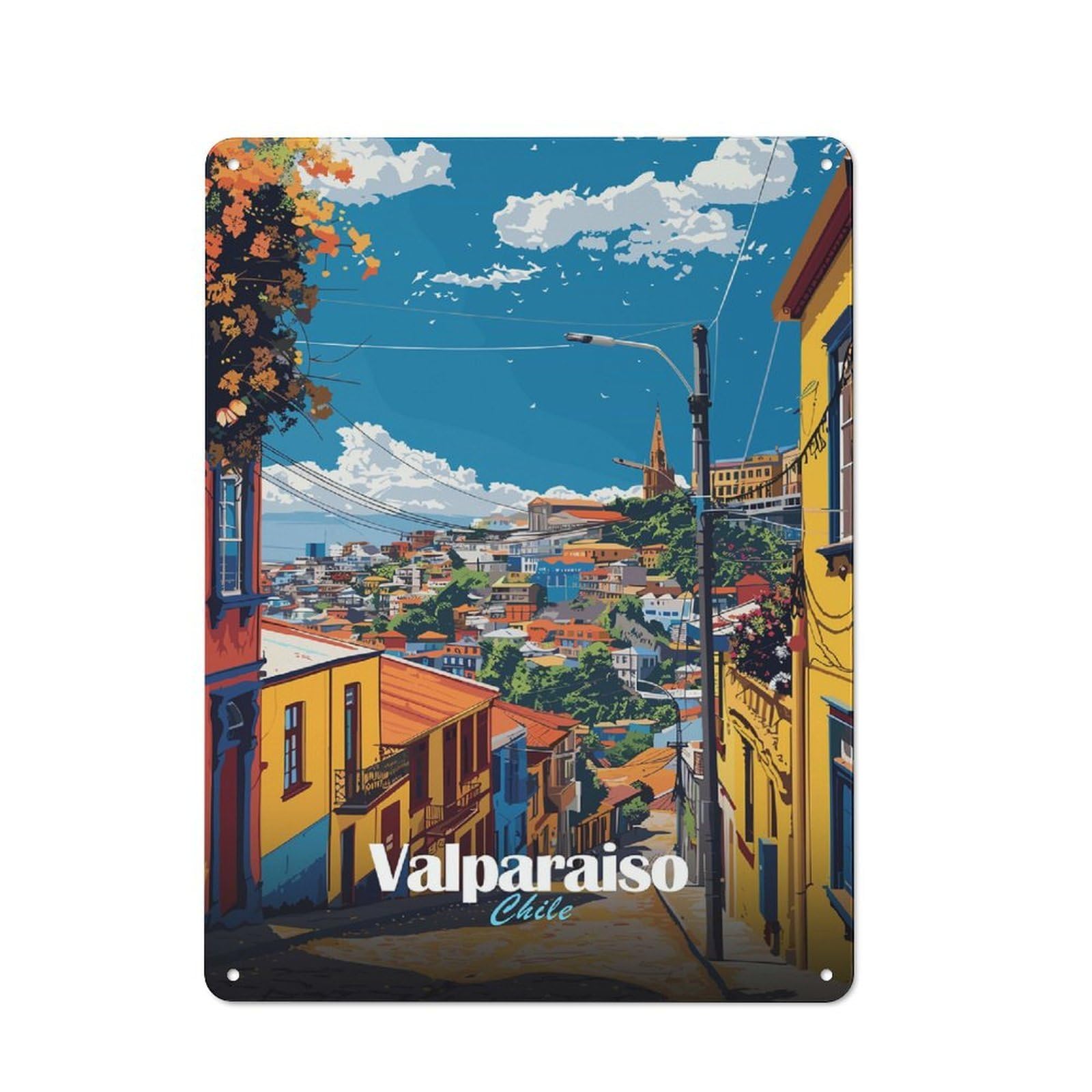 Smart Valparaiso Cityscape Metal Desk Wall Sign 40x30cm, Creative Space Decor for Workspace, Cafe, Shop Or Desk Area