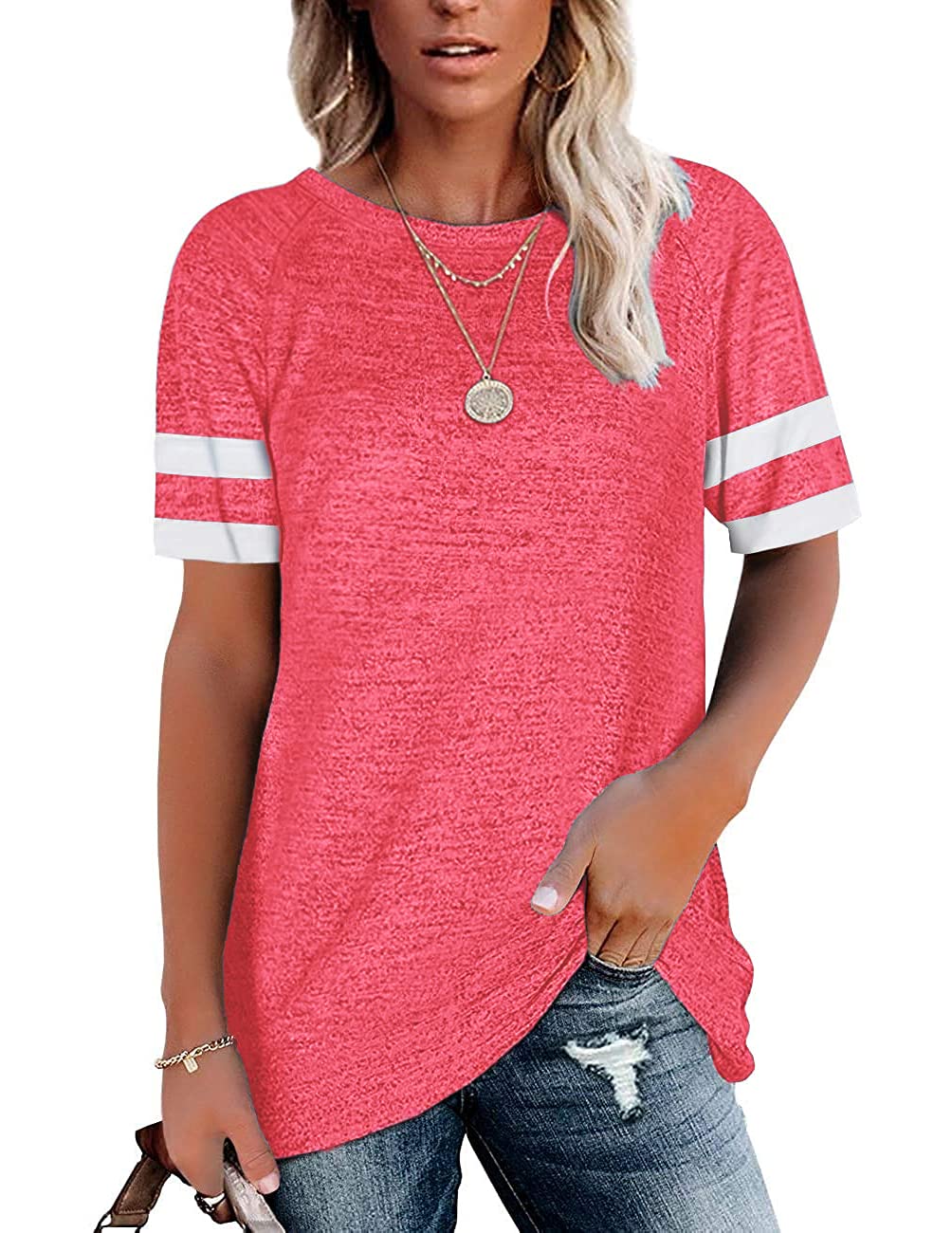 OMSJ Womens Summer Tops Casual Short/Long Sleeve T-Shirts