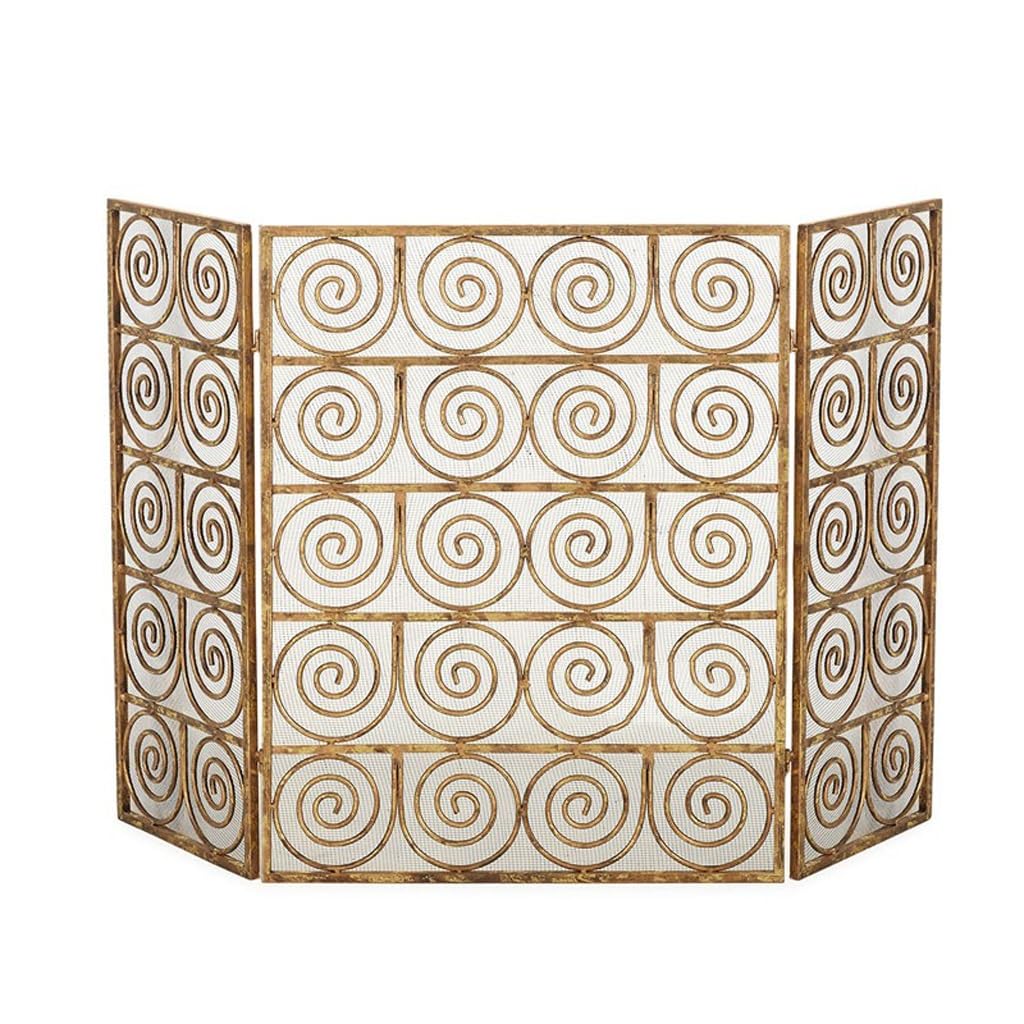 ARINAL Kamintürgitter Kaminschirm Wohnzimmer Kamin Feuertrennwand Bodenstehender Feuerzaun Faltbarer Kaminschirm aus Schmiedeeisen Kaminschirme (Color : Gold)