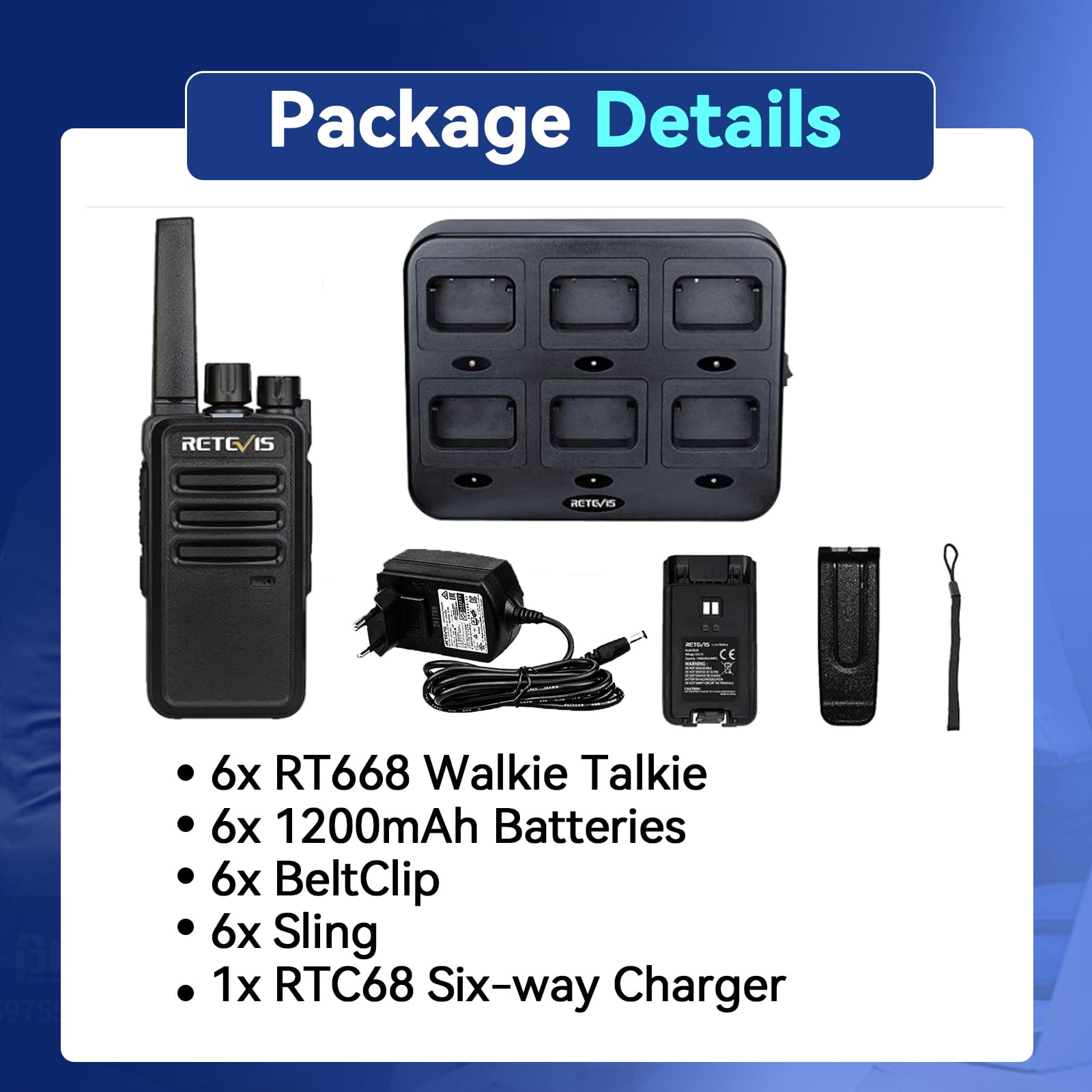 Retevis RT668 Walkie Talkie dla Dorosłych, Profesjonalne Radio Dwukierunkowe z 6-Kierunkową ładowarką, VOX, Wytrzymałe, Krótkofalówki do Szkoły, Restauracji, Ochrony (Czarne, 6 szt)