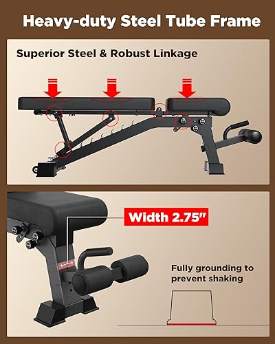 Miniatura 6 de KURONO 90 Adjustable Weight Bench, 1000LB Heavy Capacity Workout Bench Press for Home Gym, Foldable Incline Bench with Dragon Flag Handle 2023 New