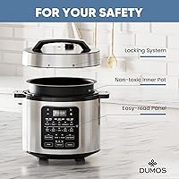 Vista 5 de DUMOS Olla de presión eléctrica 12 en 1 de 5.67 L de acero inoxidable multifuncional eléctrica para presión, arroz, vaporizador, yogurtera, cocción