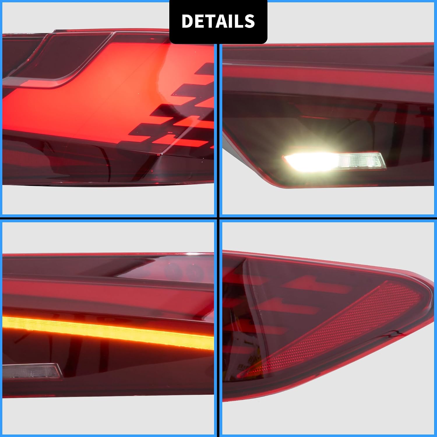 VLAND Led Tail Lights Compatible with Camry 9th Gen 2024 2025 2026 Rear Lamps w/Dynamic Animation w/Switchback, Pair 3Pcs Including Center Deck Lid Light & 2 Outer Parts (Red)