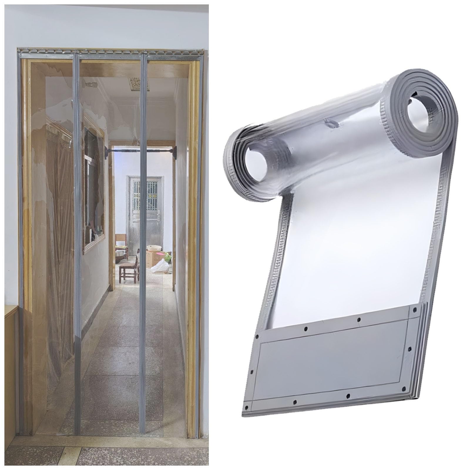 Rideau à Lanière PVC, Rideau à Lanières en Plastique Transparent, Adhérence Magnétique Isolant Porte Épaisseur 1 mm pour Entrepôt, Chambre Froide, Garage, Supermarché