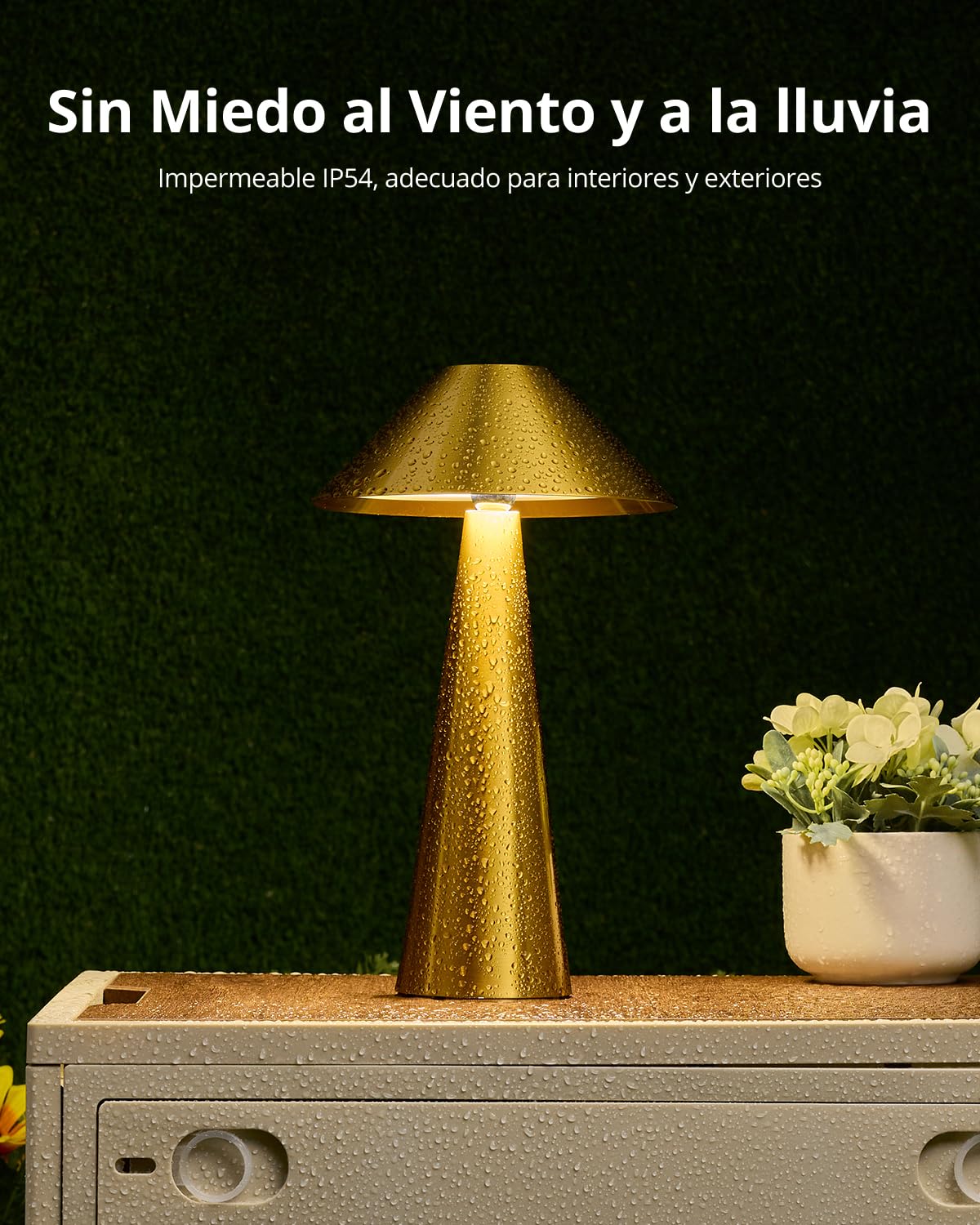 Bojim 2 Piezas Lamparas de Mesita de Noche Sin Cables LED Recargable Exterior Cabeza Giratoria, Lámpara Luz Tactil Table de Bateria Candeeiro Lamps para Exterior Portatil Interior IP54 Metal Dorado