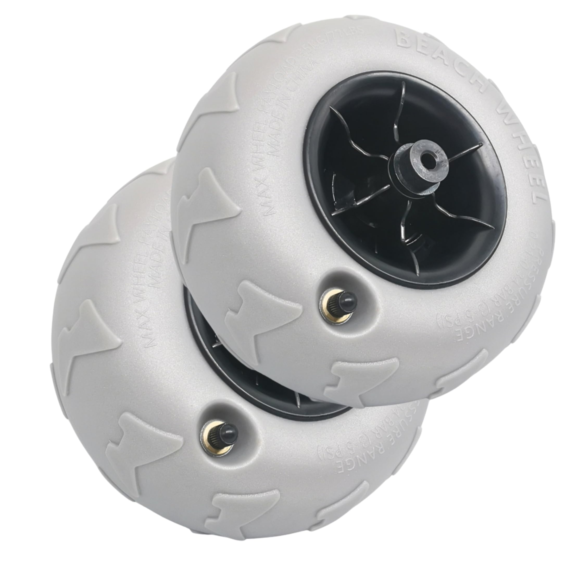 Perodlly 2Pcs 2 Pack Balloon Wheels For Beach Cart, 9 Inch Inflatable Beach Wheels Replacement, For Kayak Trolley, Camping & Garden, Silver Gray, 8.5Mm Hub.