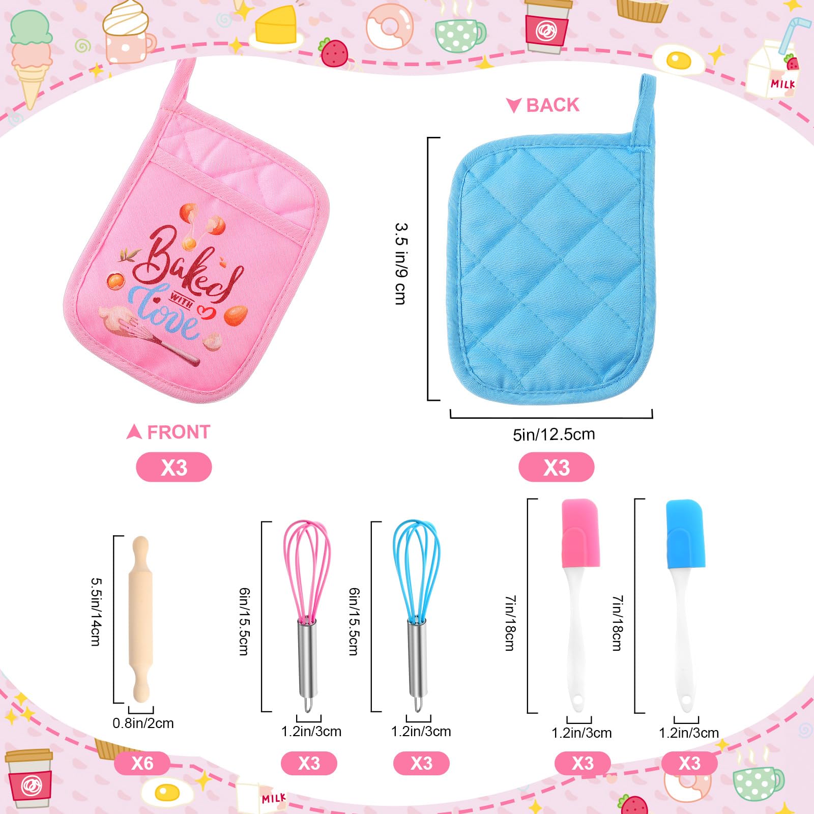 RoundFunny 48 Pcs Kids Baking Supplies for Real Cooking Games Prize Party Favors, Valentine‘s Day Gifts for Kids Valentines, Baking Cooking Birthday Party for Boys Girls Toddlers (Small)