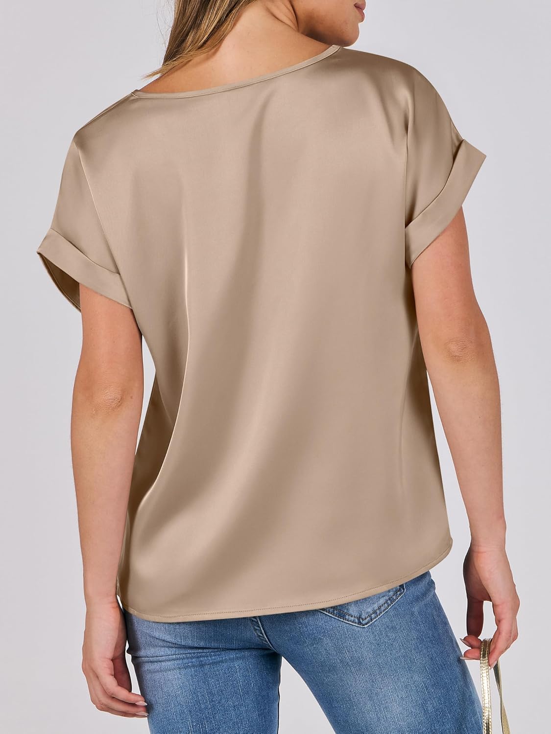 ANRABESS Women's Summer Dressy Casual Short Sleeve Shirts Crewneck Satin 2026 Business Office Work Blouse Tops - Image 4