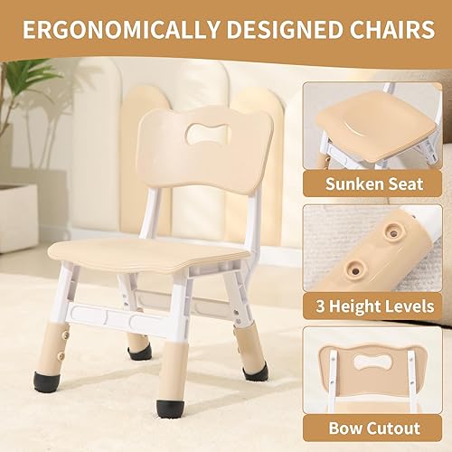 Miniatura 6 de Toddler Table and Chairs, Kids Table and 4 Chairs Set with Graffiti Desktop, Height-Adjustable Kids Study Table for Boys and Girls Aged 3-8, Max