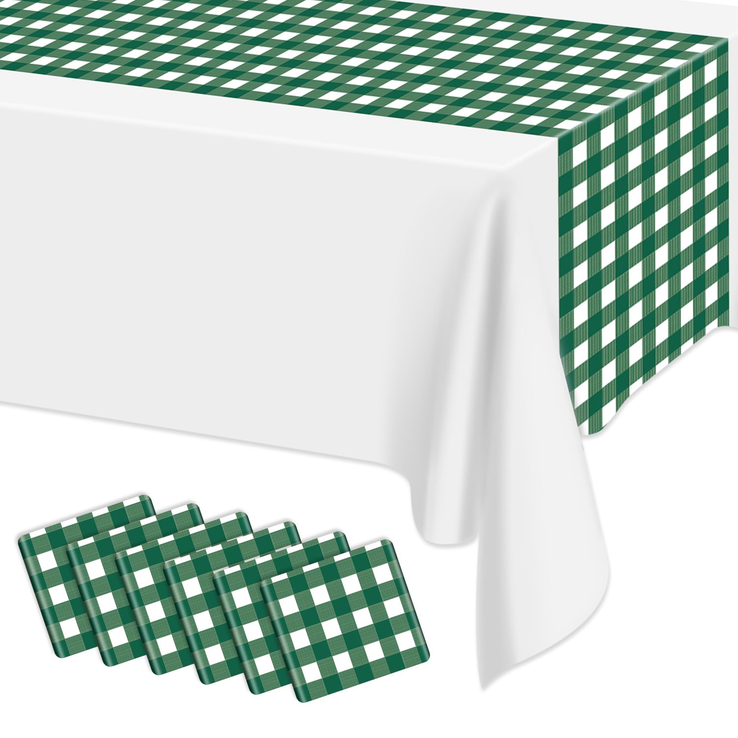 Hegbolke 6 Pack Green Gingham Table Runner, Green and White Checkered Tablecloths 14 x 108 Inches Rectangular Waterproof Picnic Table Runner for Birthday Party Holiday Outdoor Supplies โ image 1