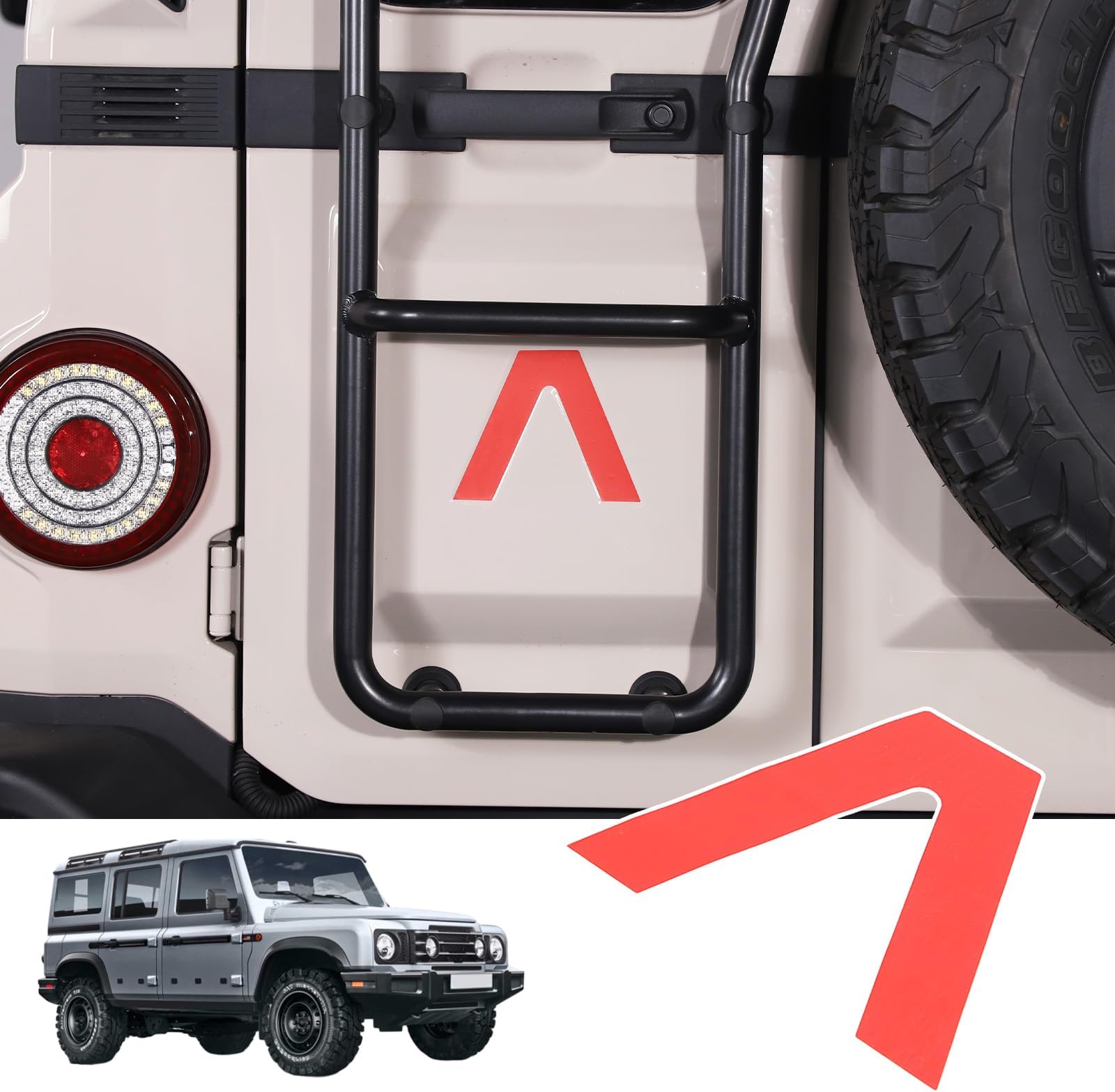 Car Trunk Door Decorative Stickers Inverted V-Shaped Sticker Compatible with Ineos Grenadier 2020-2024 Car Tailgate Side V-Shaped Stickers Accessories (Red/1PCS)