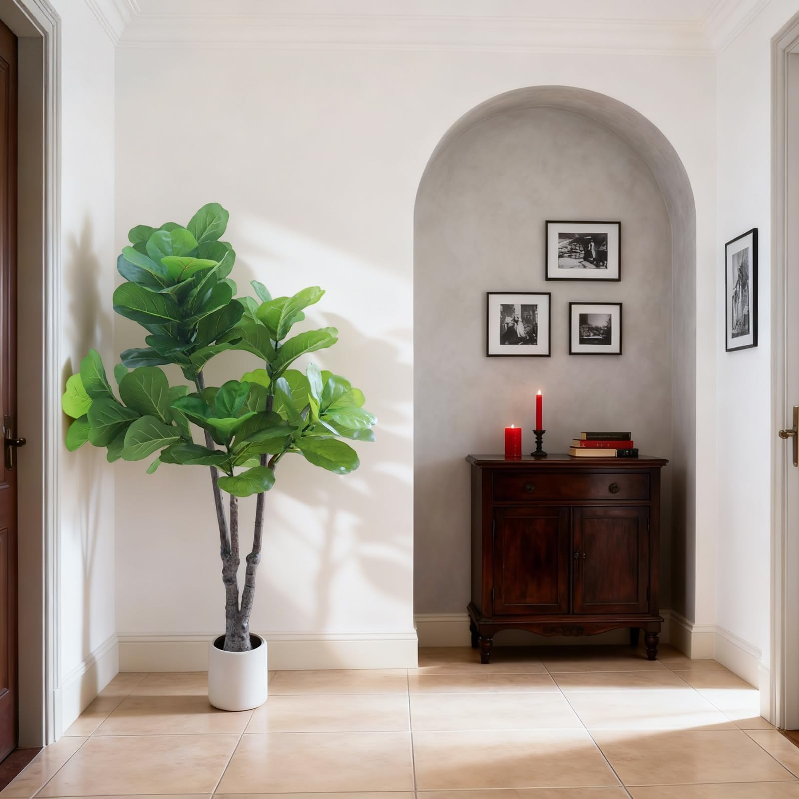 Garvee Pflegeleichter künstlicher Geigenfeigenbaum – Realistische Ficus Lyrata Kunstpflanze im Topf, naturgetreue Deko für Wohnzimmer, Büro, Schlafzimmer, Flur, Bad, Couchtisch – Indoor & Outdoor –