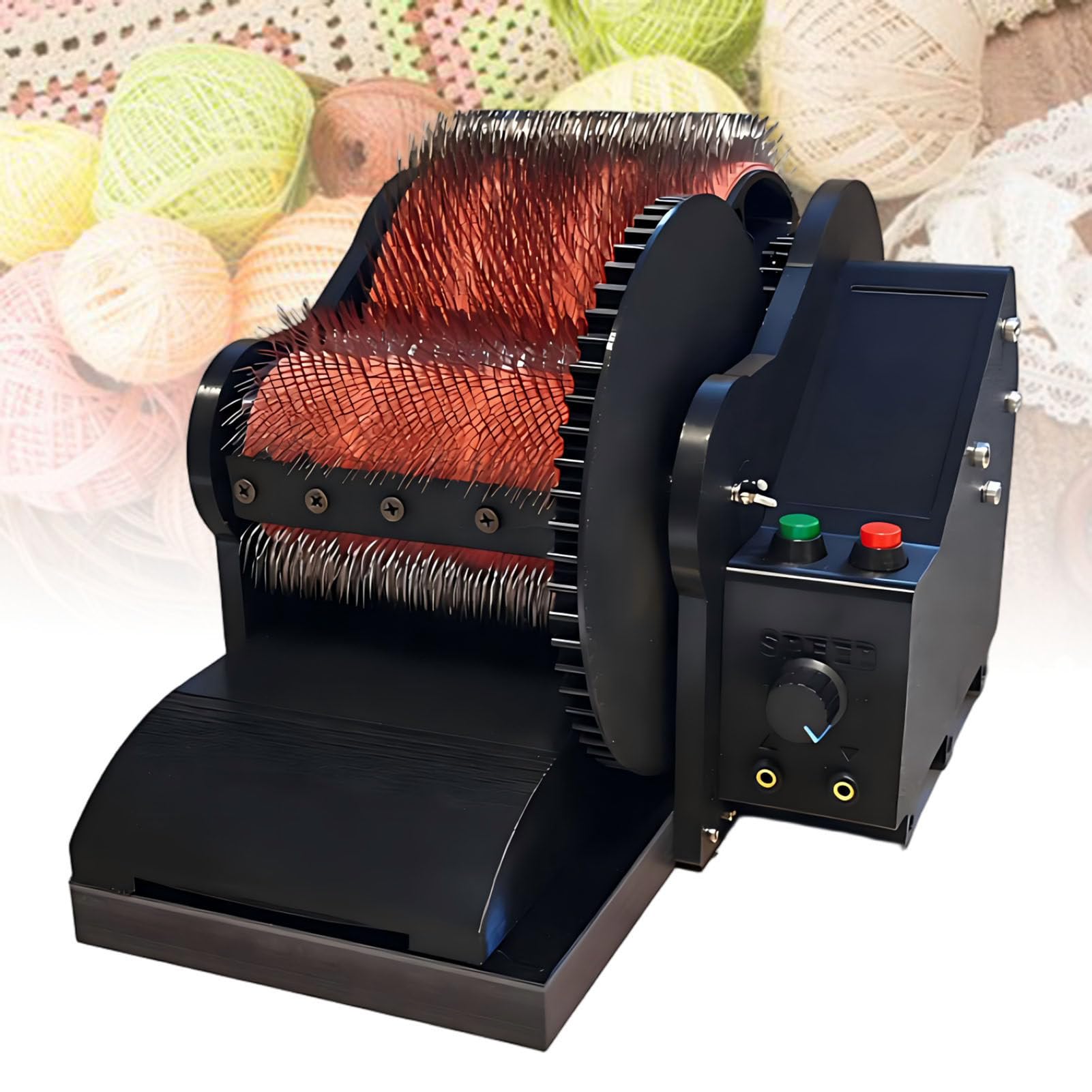 ExoticaBlend Electric Wool Carding Machine, Wool Fiber Drum Carding Machine, with Foot Pedal&Forward and Reverse Function, Adjustable Combing Speed, Fast Color Mixing, Combing, Spinning