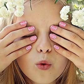 7 Day Manicure Collection - 84PC Press On Nail Set, Day-Of-The-Week Adhesive False Nails for Girls (PEACE-SMILEY Collection) - Colorful Novelty Designs Stick On Nails For Kids