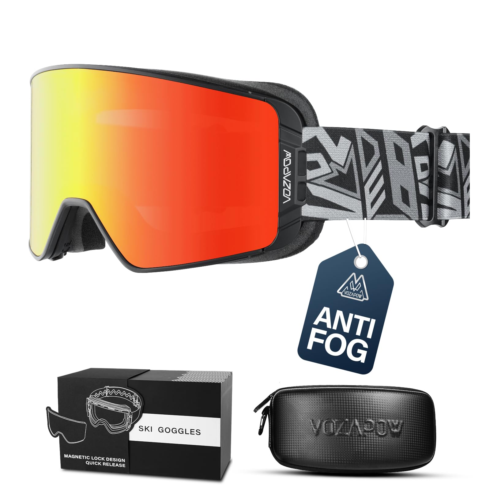 Skibrille, Anti-Beschlag, Snowboardbrille für Herren und Damen, 100 % UV-Schutz, magnetisch, austauschbare Gläser