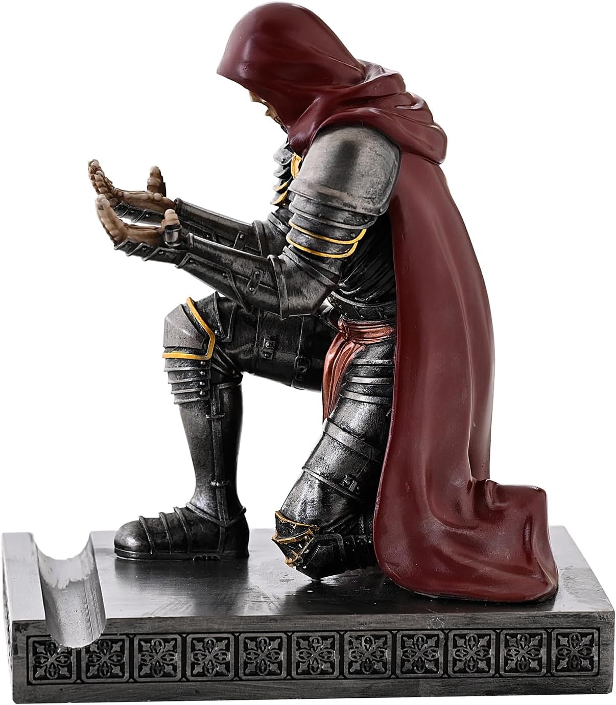 Skull Armor Warrior Pen Holder Mobile Phone Stand with Cloak, Resin Pen Stand Paperweight Ornament Statue for Office and Home (Iron&Red)