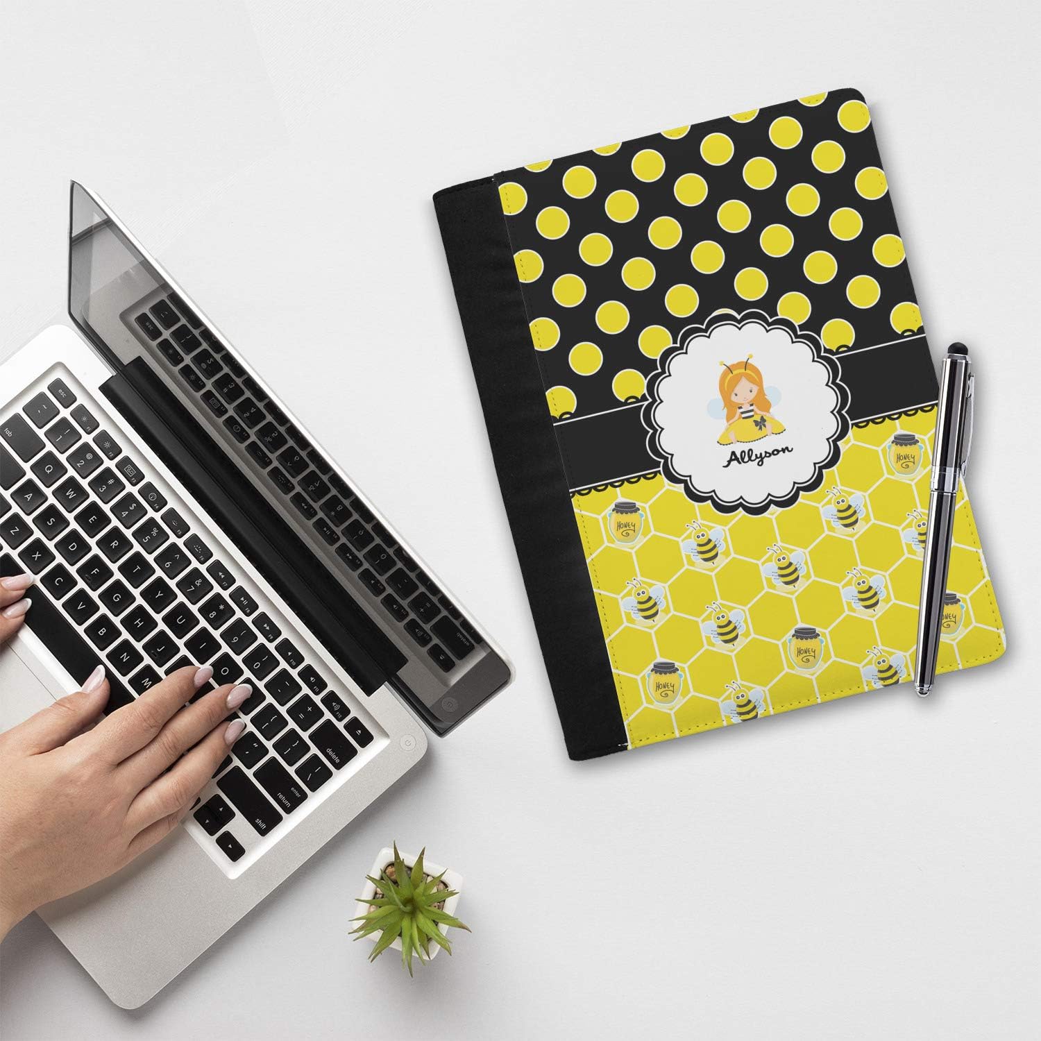 Personalized Honeycomb, Bees & Polka Dots Notebook Padfolio - Large w/Name or Text