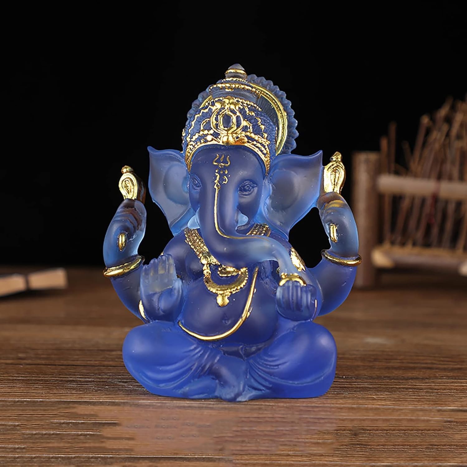 Vnook Blue Hindu God Lord Ganesha Statue,Indian Religious Ganpati Elephant God Crystal Resin Ganesh Statue Idol Buddha Figurine For Temple Decor [Energy Class A] (Color : )