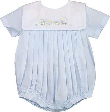 Amazon Com Petit Ami Baby Boys Square Collar Romper With Train Embroidery Clothing Shoes Jewelry