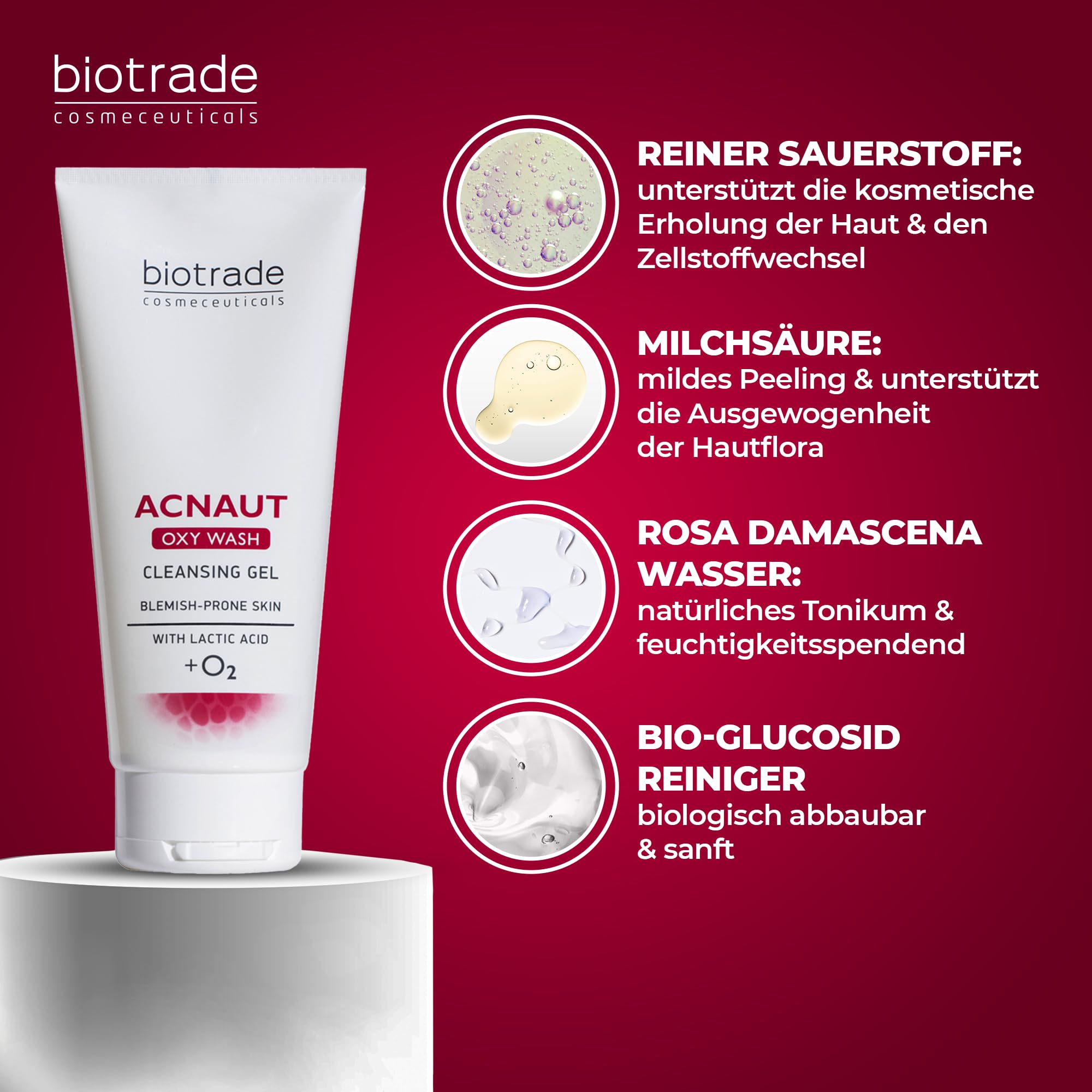 Biotrade Acnaut Oxy Wash Reinigungs-Gel für zu Unreinheiten neigende Haut – Körper- und Gesichtsreiniger mit Milchsäure für Erwachsene & Teenager – Ideal zur Rasur & Haarentfernung – 200 ml