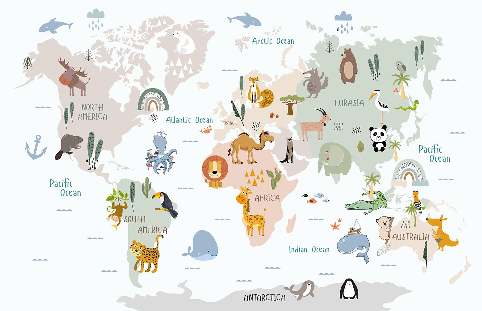 Papier peint panoramique carte du monde enfant pour éveiller les rêves d'évasion