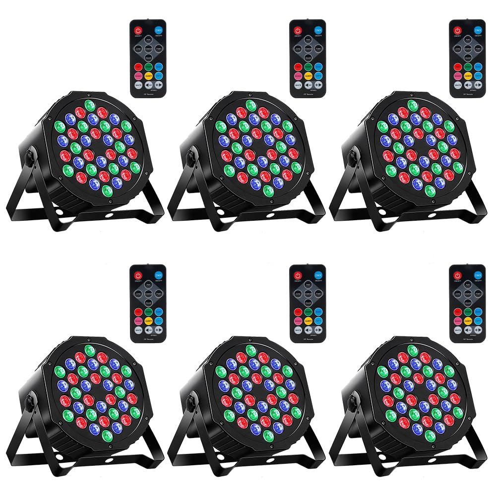 MOSFiATA Par Lights 6 Pack, RGB 36LEDs Stage Light Sound Activated DMX Control, 7 Lighting Modes with Remote Control for Festival DJ Party Club KTV Disco?6 Pack?