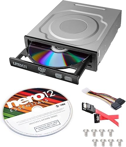 Lite-On Unidad óptica interna de DVD+-RW SATA de 24 unidades IHAS124-14 + software de grabación Nero 12 Essentials + kit de cable SATA